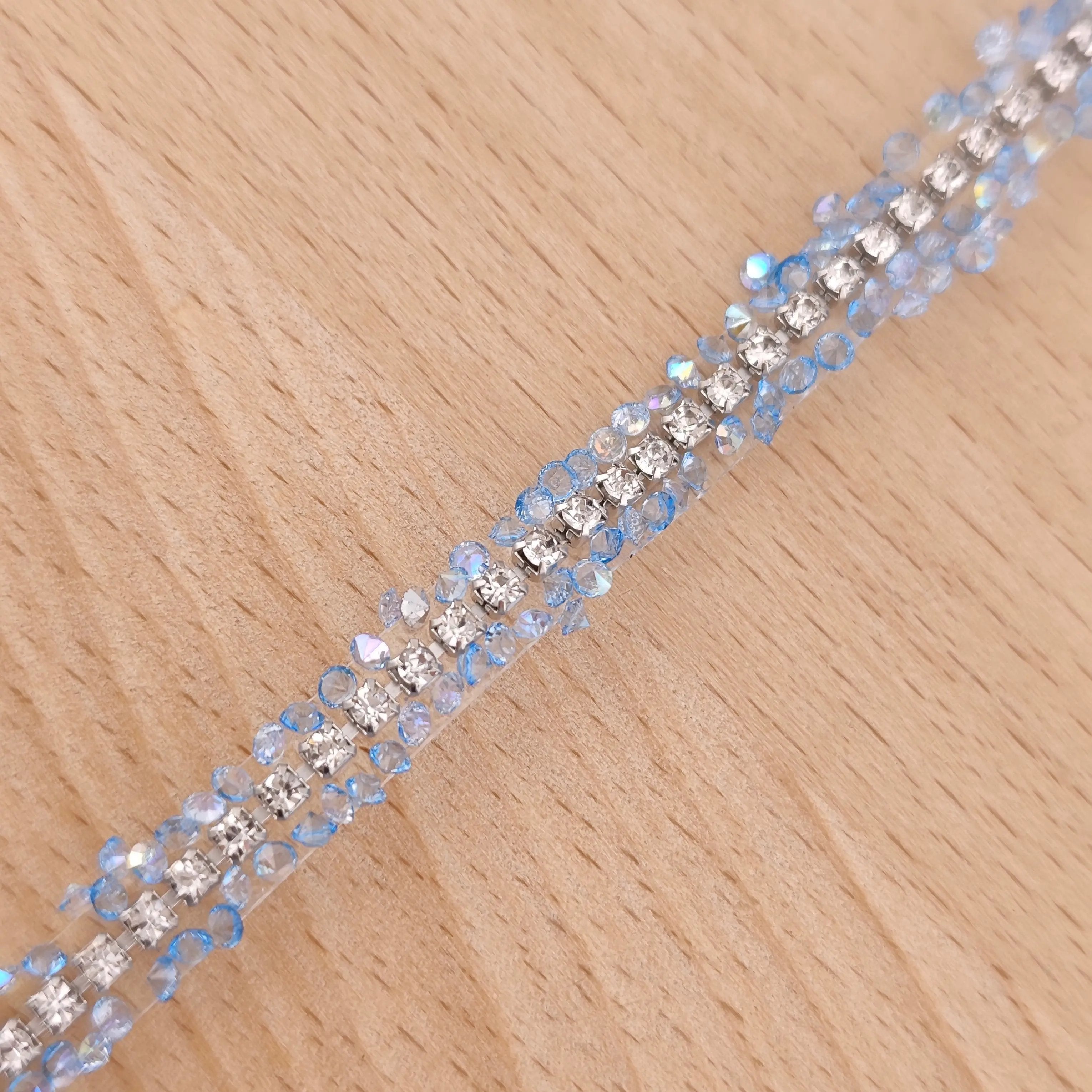 FS2994- 9mm Width, Sugar Diamonds Wraps tapes With Silver Chain In Middle Diamonds Tapes for Making Fancy Beads Zoe's DIY Shop