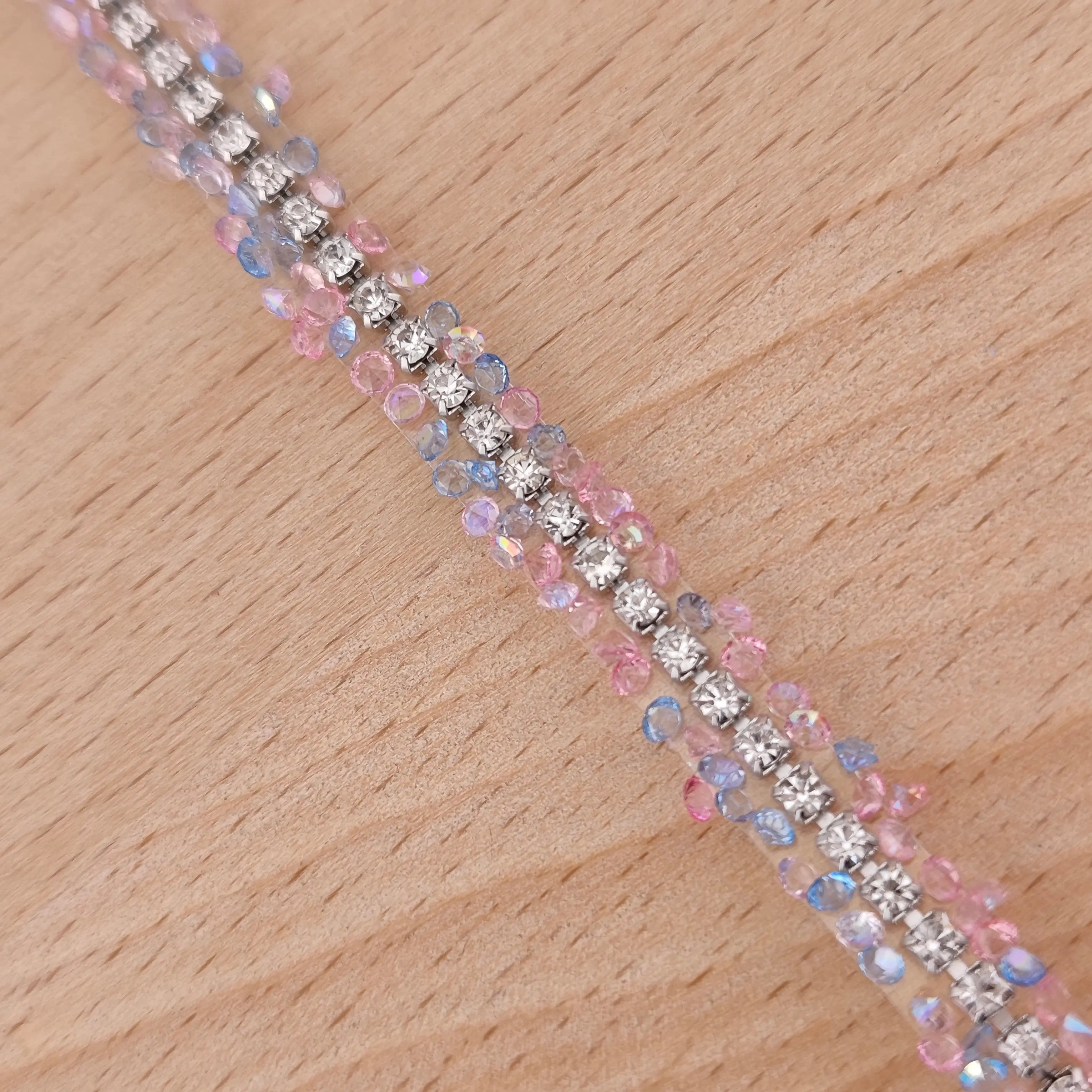 FS2994- 9mm Width, Sugar Diamonds Wraps tapes With Silver Chain In Middle Diamonds Tapes for Making Fancy Beads Zoe's DIY Shop