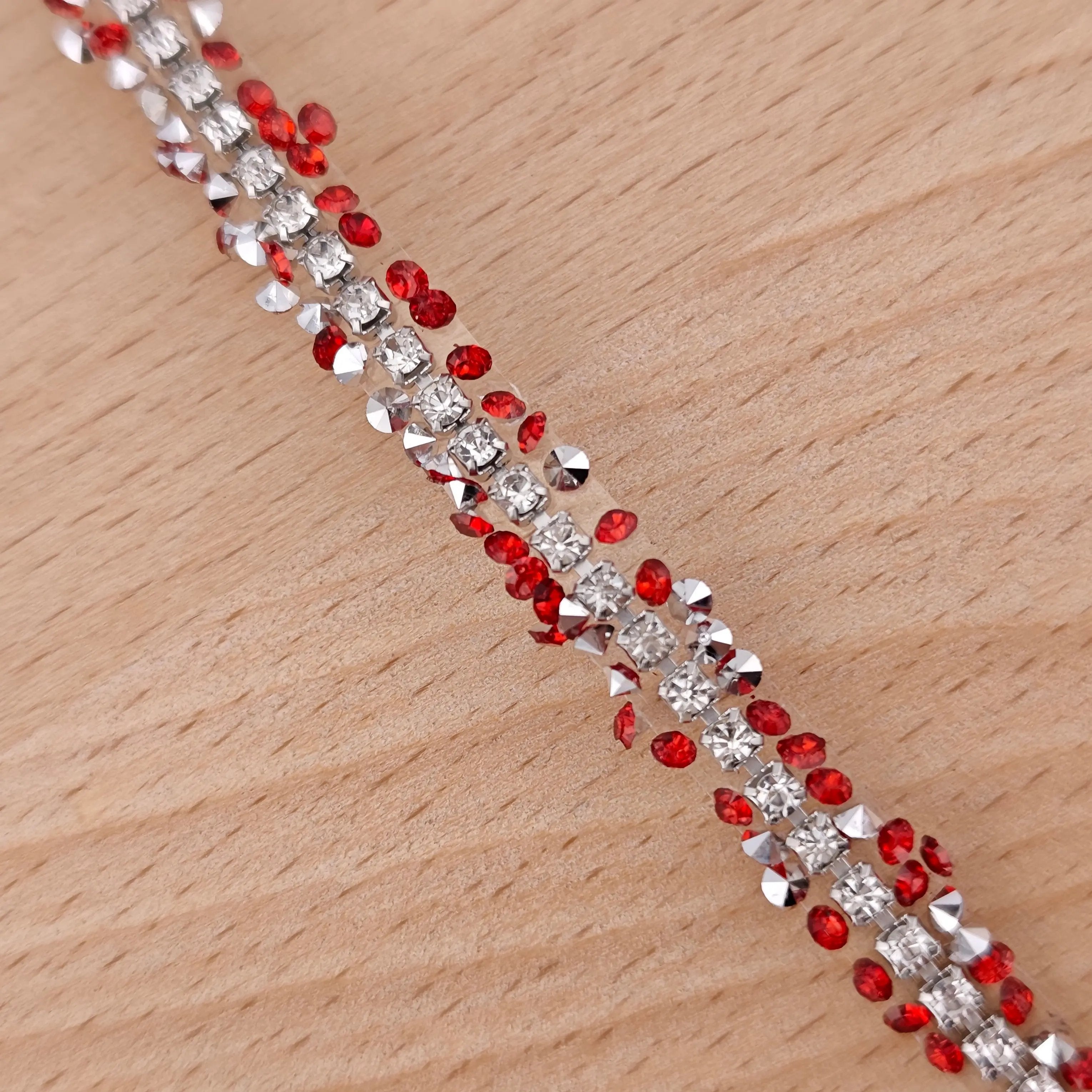 FS2994- 9mm Width, Sugar Diamonds Wraps tapes With Silver Chain In Middle Diamonds Tapes for Making Fancy Beads Zoe's DIY Shop