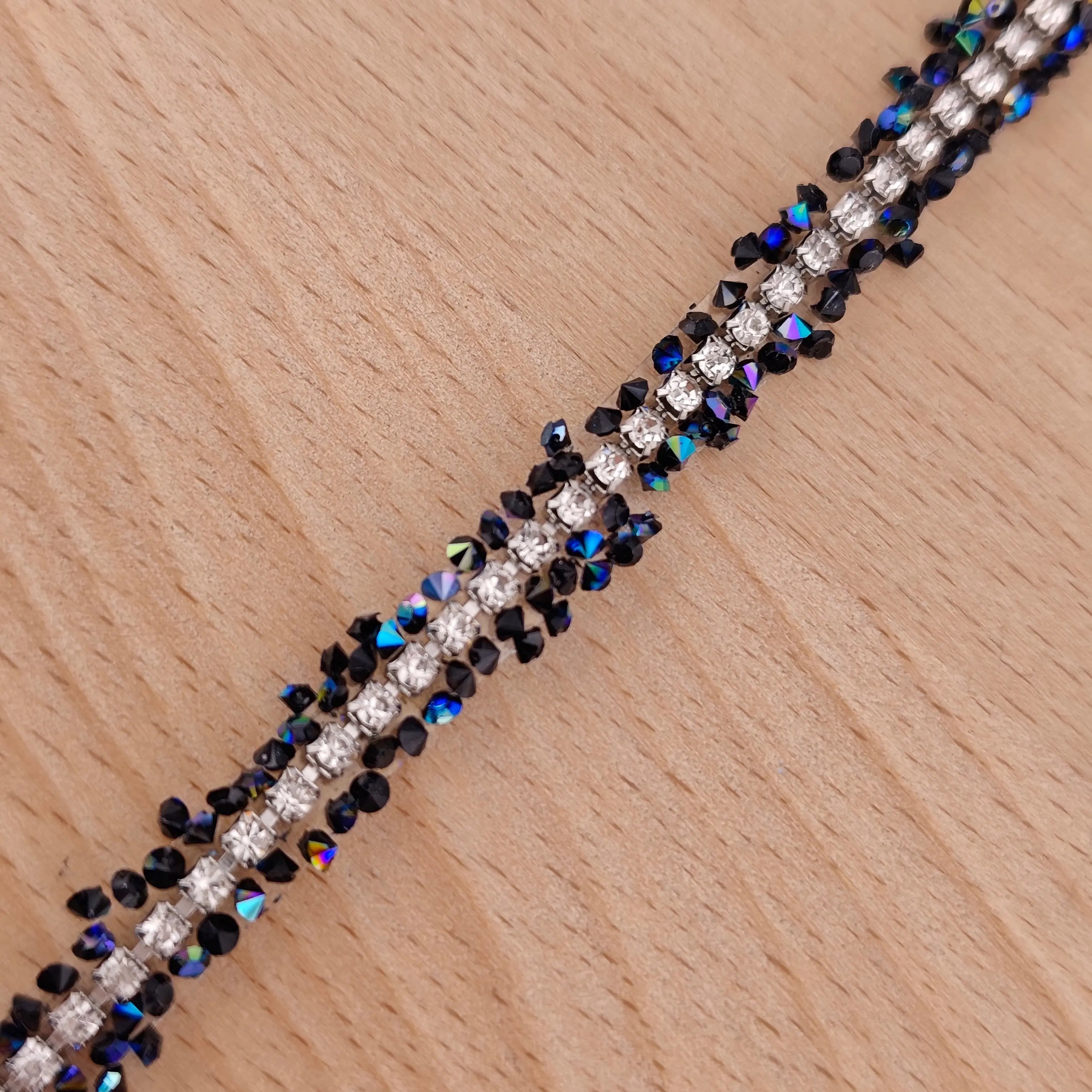 FS2994- 9mm Width, Sugar Diamonds Wraps tapes With Silver Chain In Middle Diamonds Tapes for Making Fancy Beads Zoe's DIY Shop