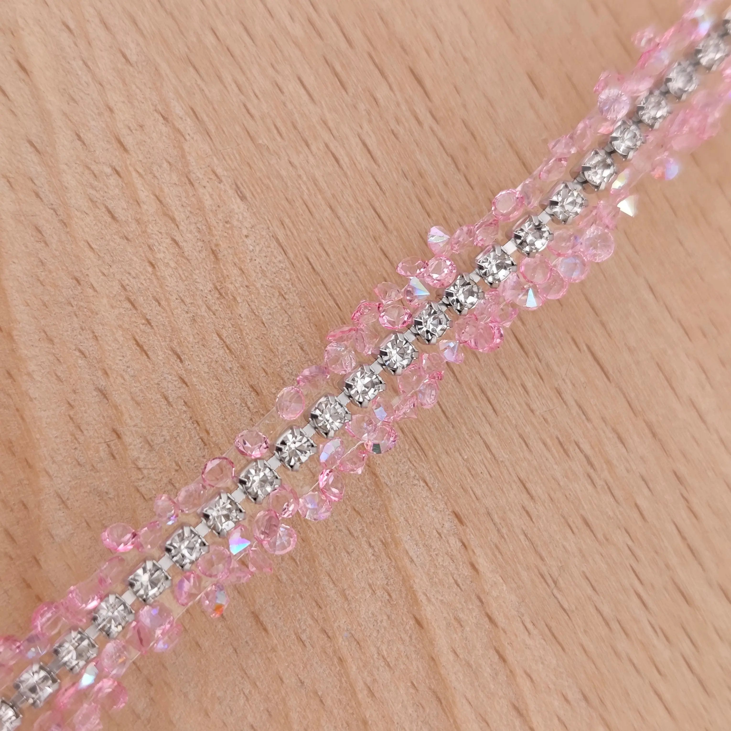 FS2994- 9mm Width, Sugar Diamonds Wraps tapes With Silver Chain In Middle Diamonds Tapes for Making Fancy Beads Zoe's DIY Shop