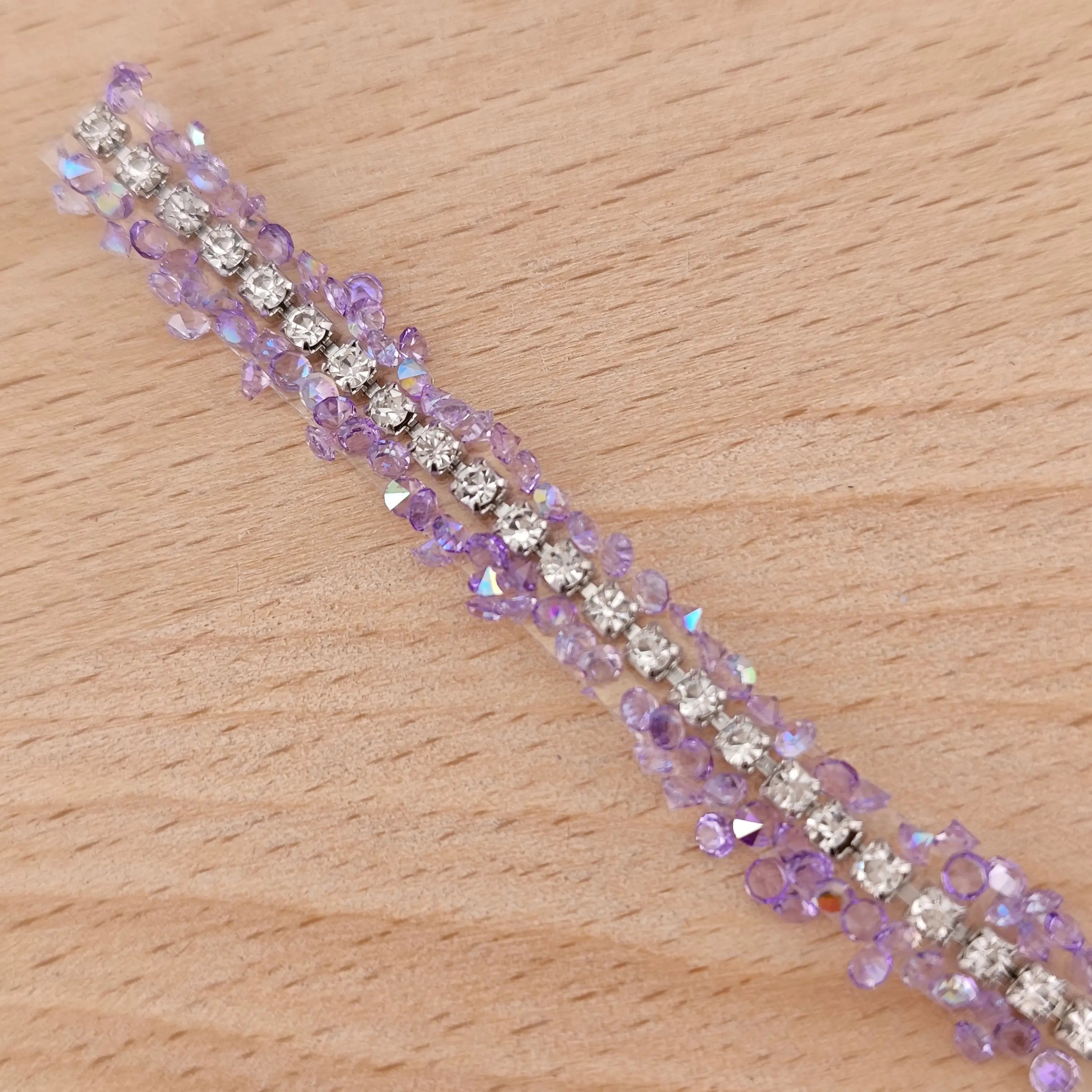 FS2994- 9mm Width, Sugar Diamonds Wraps tapes With Silver Chain In Middle Diamonds Tapes for Making Fancy Beads Zoe's DIY Shop