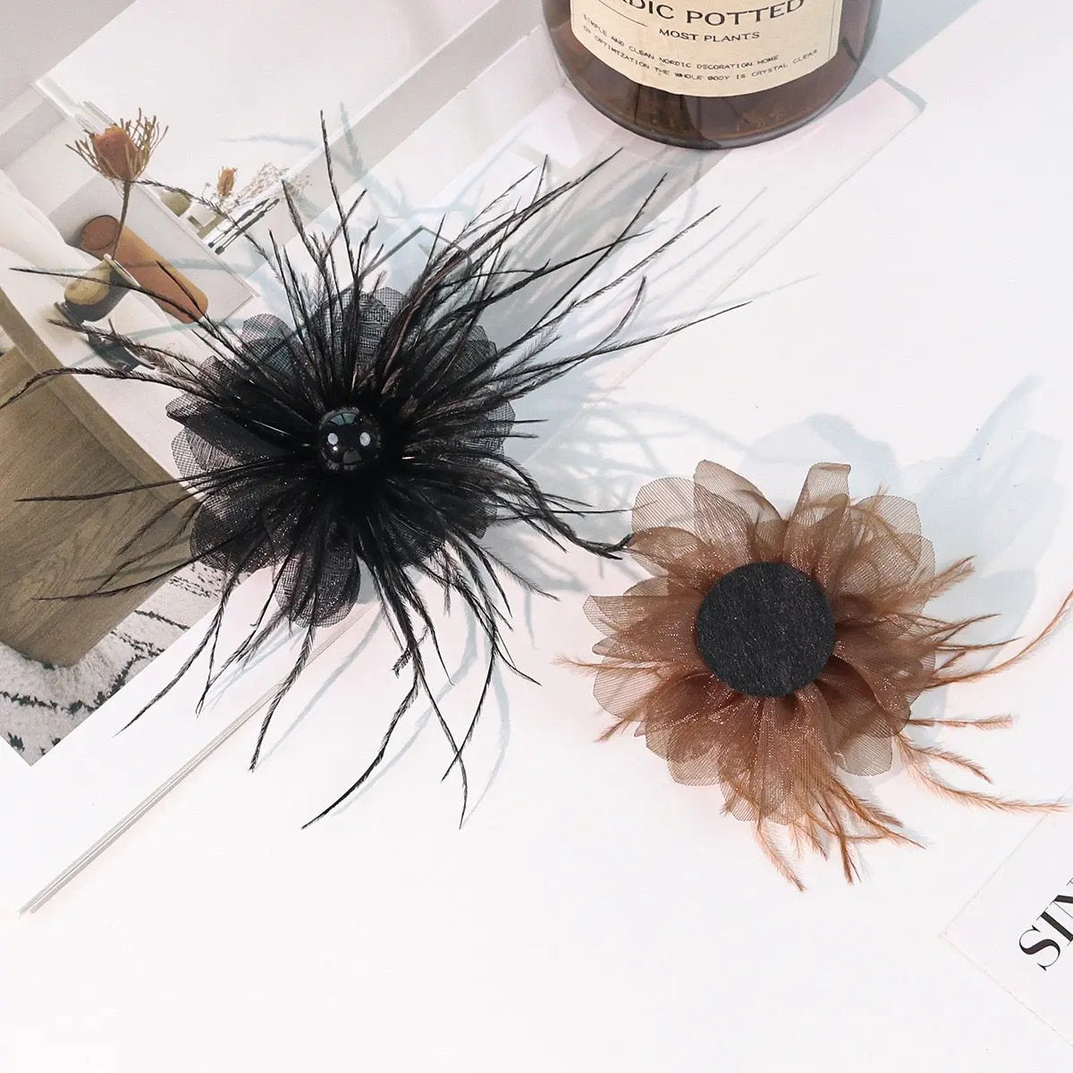 FS3036- 7×5cm Farbic Flower With Feather For Making Fancy Beads Zoe's DIY Shop