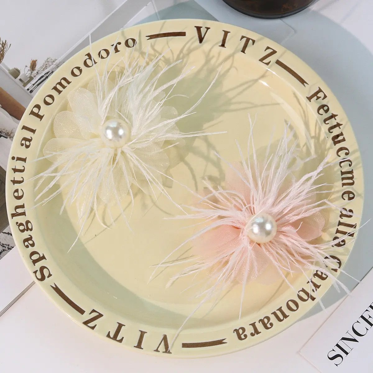 FS3036- 7×5cm Farbic Flower With Feather For Making Fancy Beads Zoe's DIY Shop