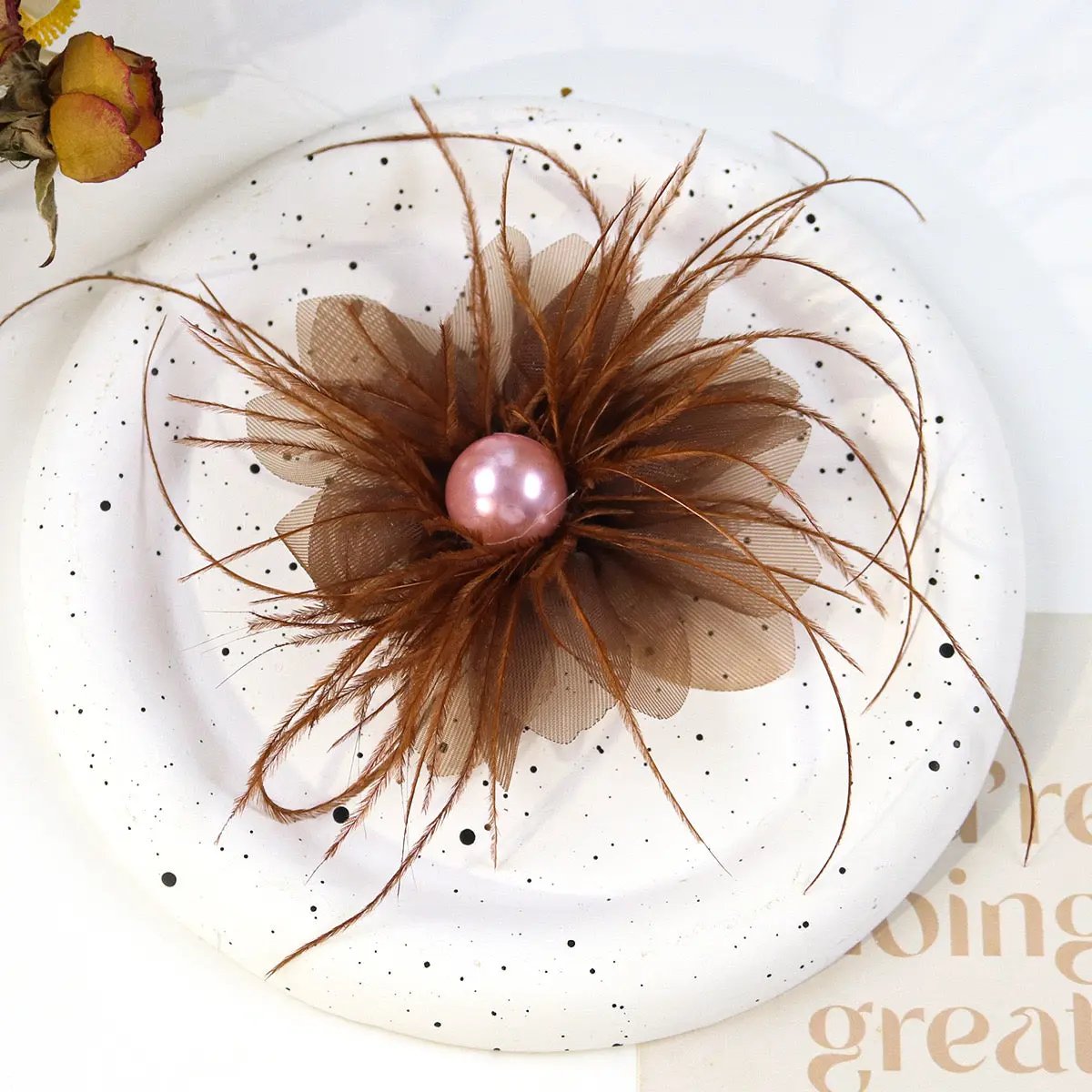 FS3036- 7×5cm Farbic Flower With Feather For Making Fancy Beads Zoe's DIY Shop