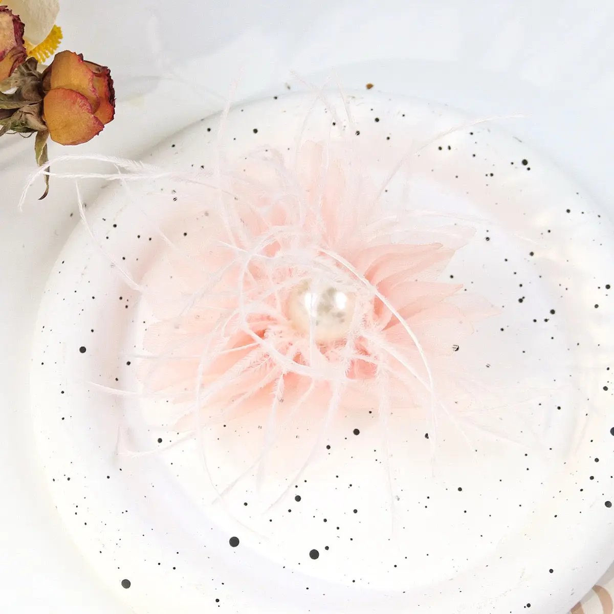 FS3036- 7×5cm Farbic Flower With Feather For Making Fancy Beads Zoe's DIY Shop