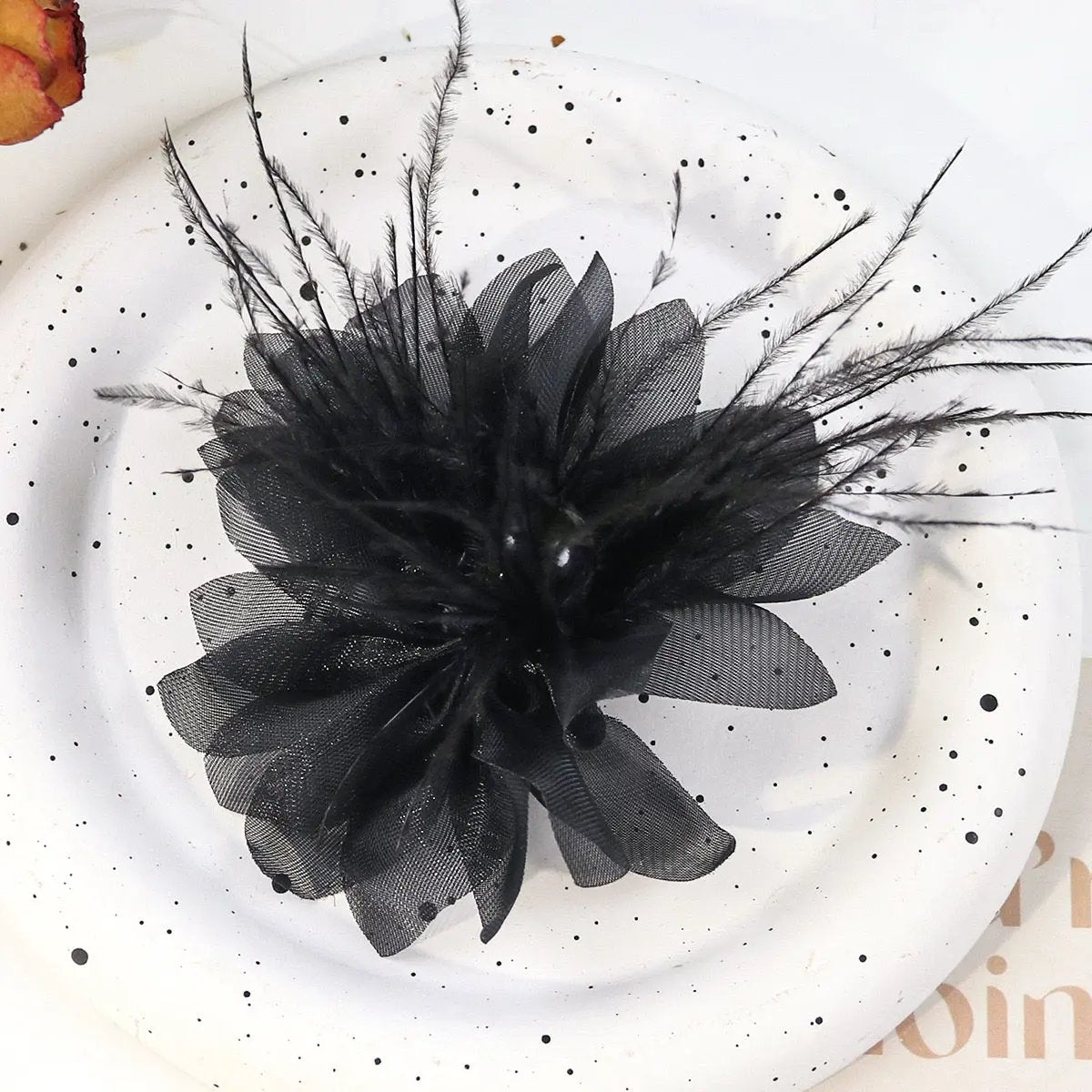 FS3036- 7×5cm Farbic Flower With Feather For Making Fancy Beads Zoe's DIY Shop