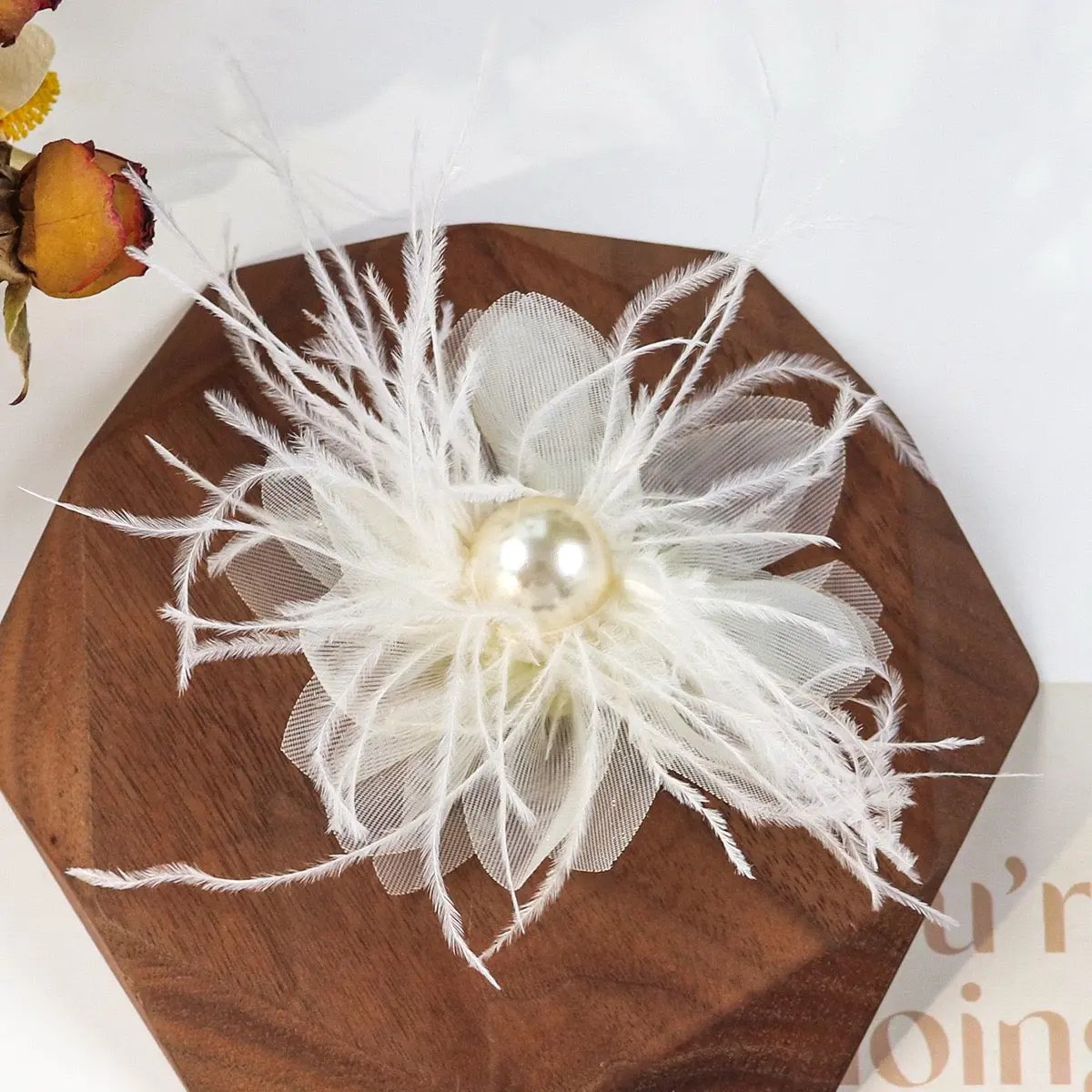 FS3036- 7×5cm Farbic Flower With Feather For Making Fancy Beads Zoe's DIY Shop