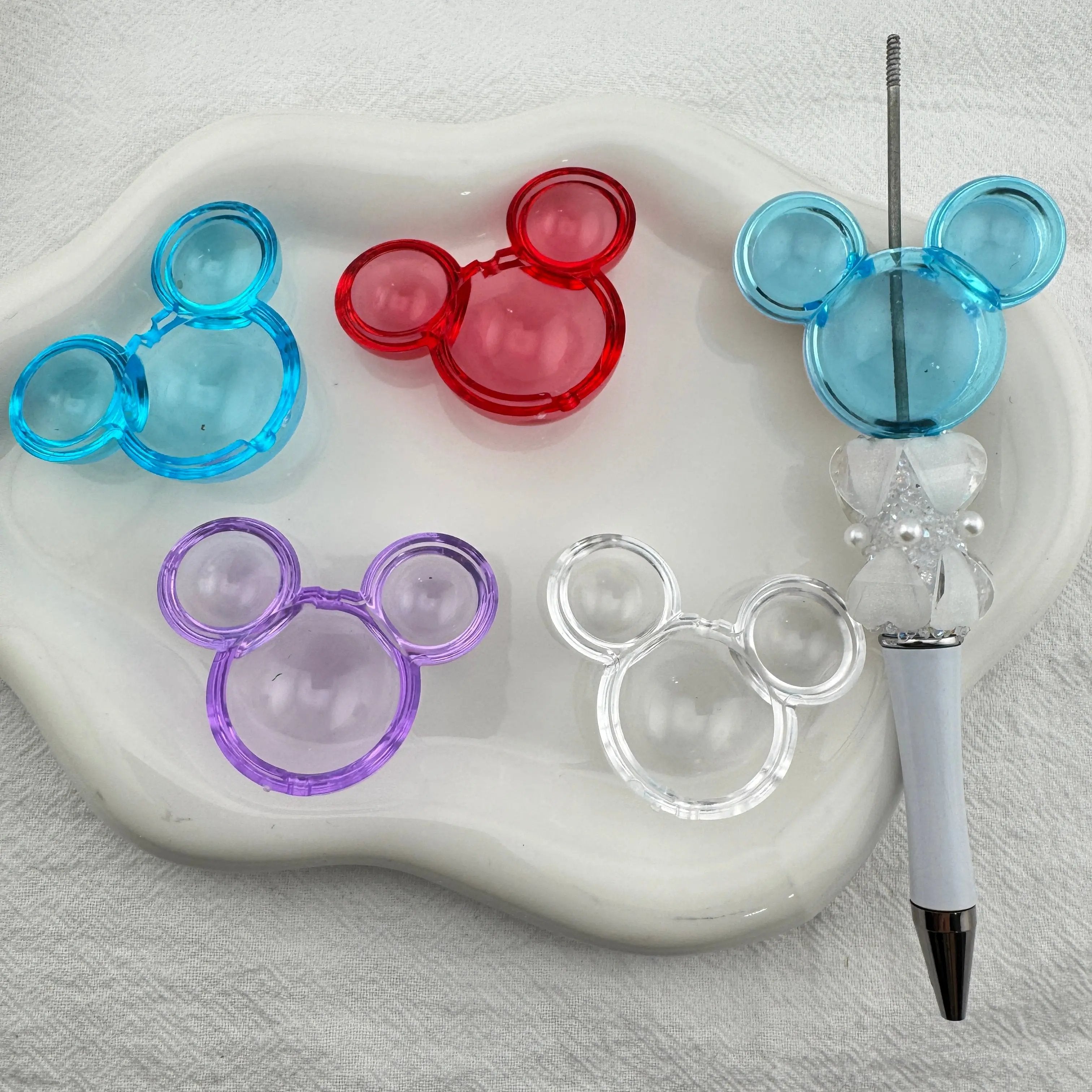 FS3074- 10 Pieces Clear+Solid White Set MK Mouse Head Shakes Beads (5PCS White + 5PCS Clear) Zoe's DIY Shop