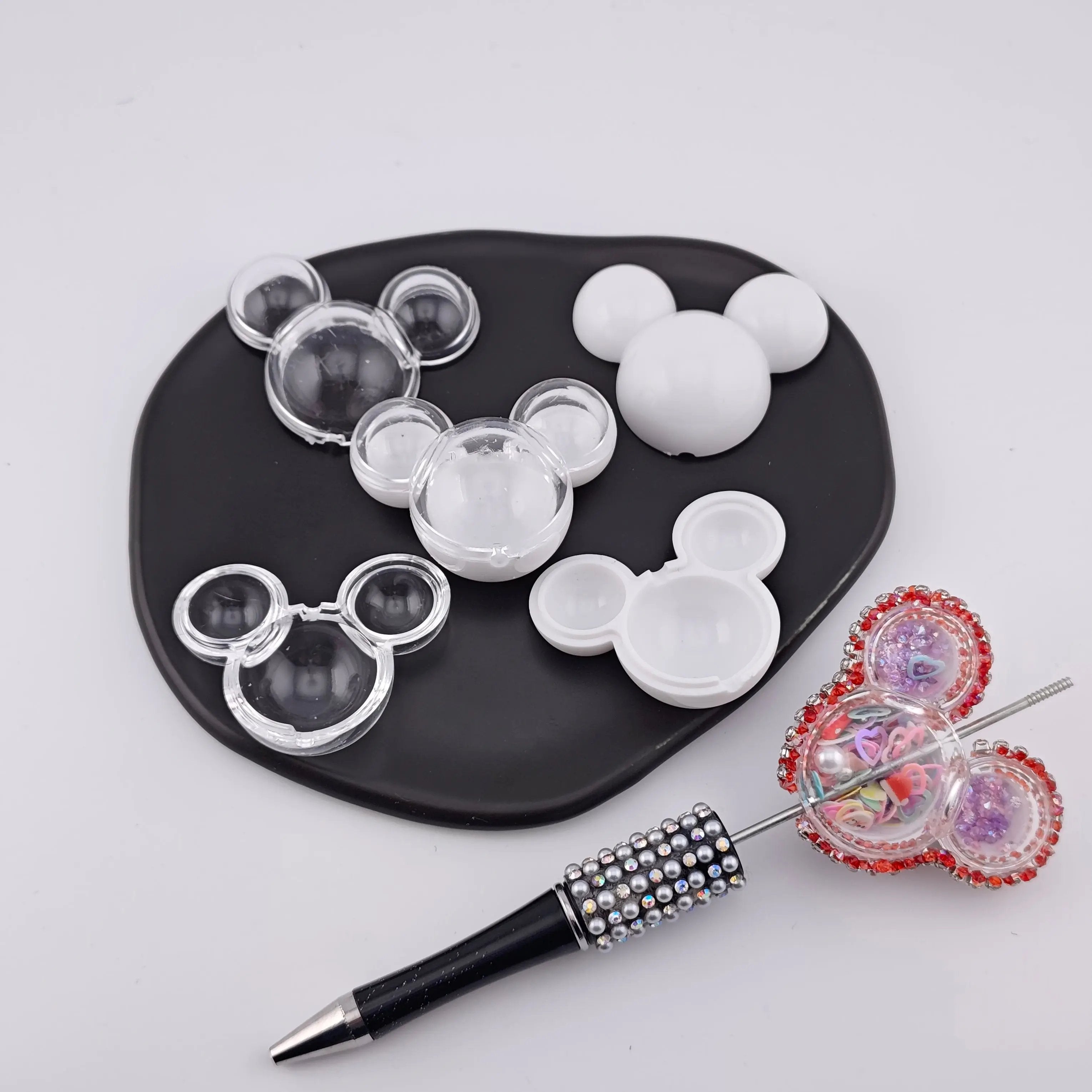 FS3074- 10 Pieces Clear+Solid White Set MK Mouse Head Shakes Beads (5PCS White + 5PCS Clear) Zoe's DIY Shop