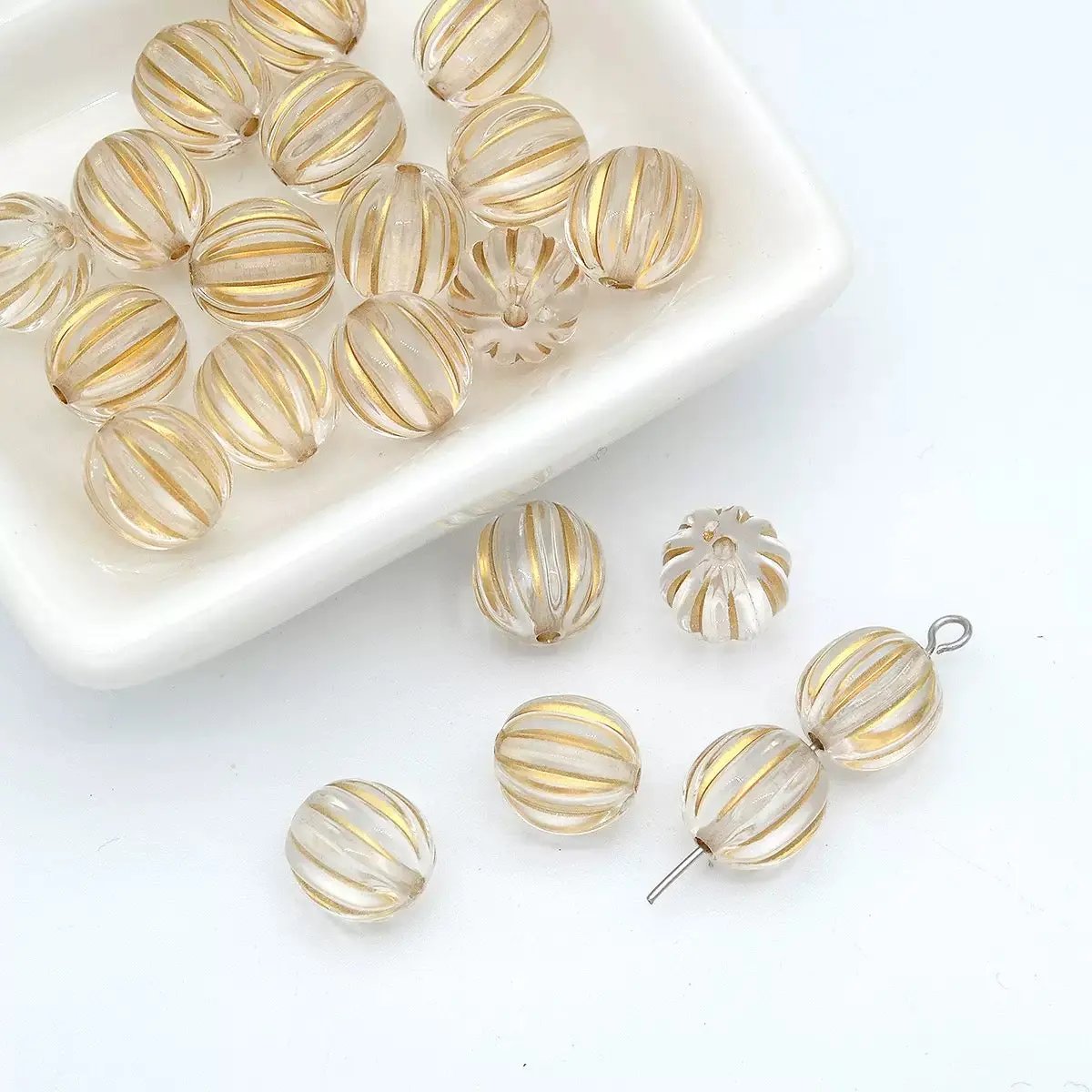 FS3119- 10mm Pumpkin beads with gold Line no fit pens Zoe's DIY Shop