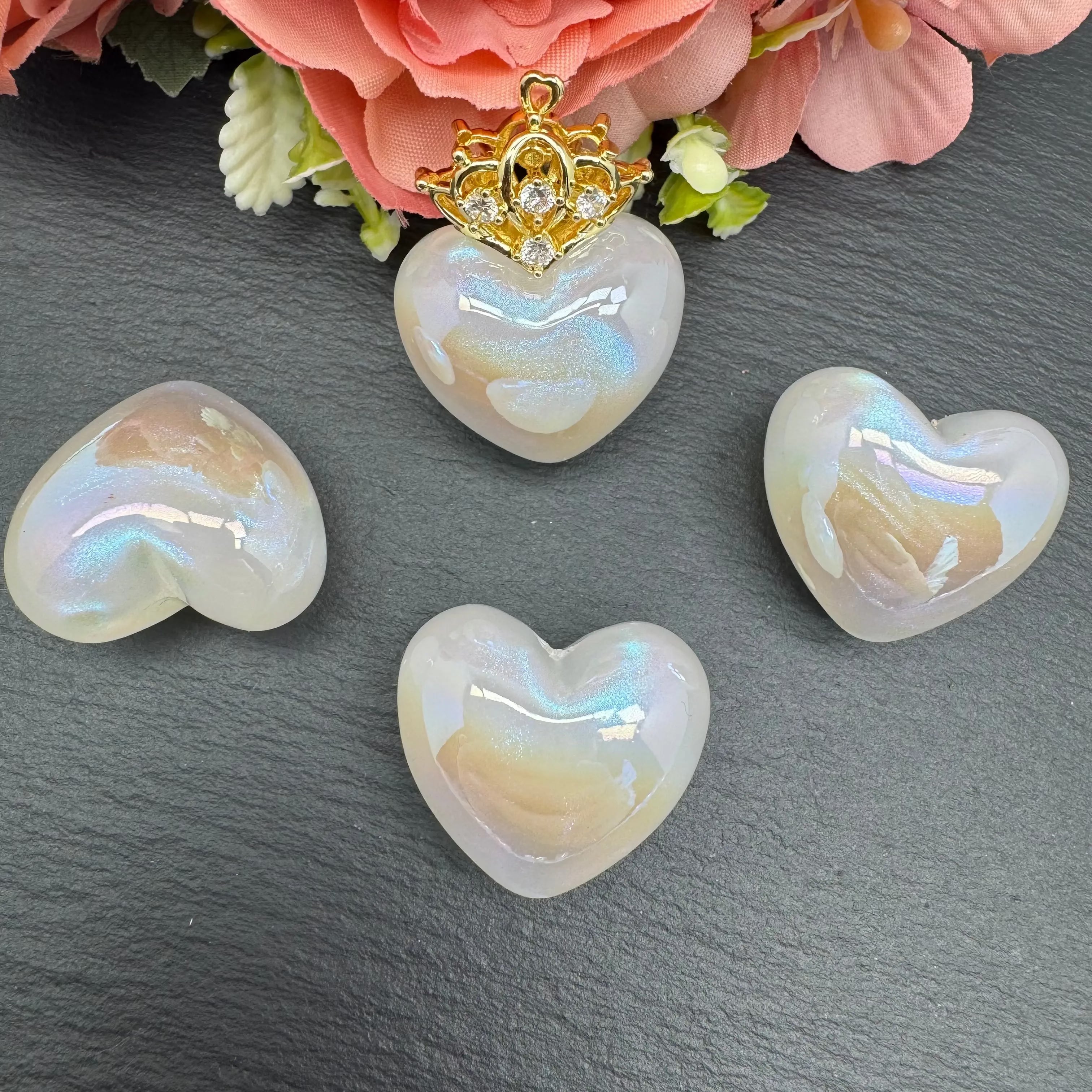 FS3431-17×31mm Heart Shape Resin Beads (Half Hole) For Making Pendant Zoe's DIY Shop