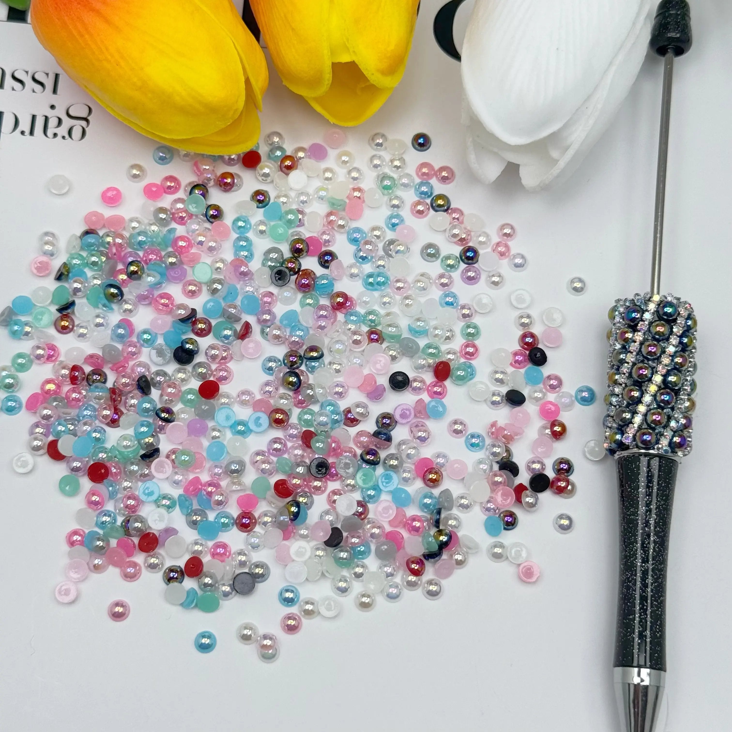 FS3639-4mm AB Half Pearl Looking Half Acrylic Pearl Patch For Making Fancy Beads Or Fancy Pen Zoe's DIY Shop