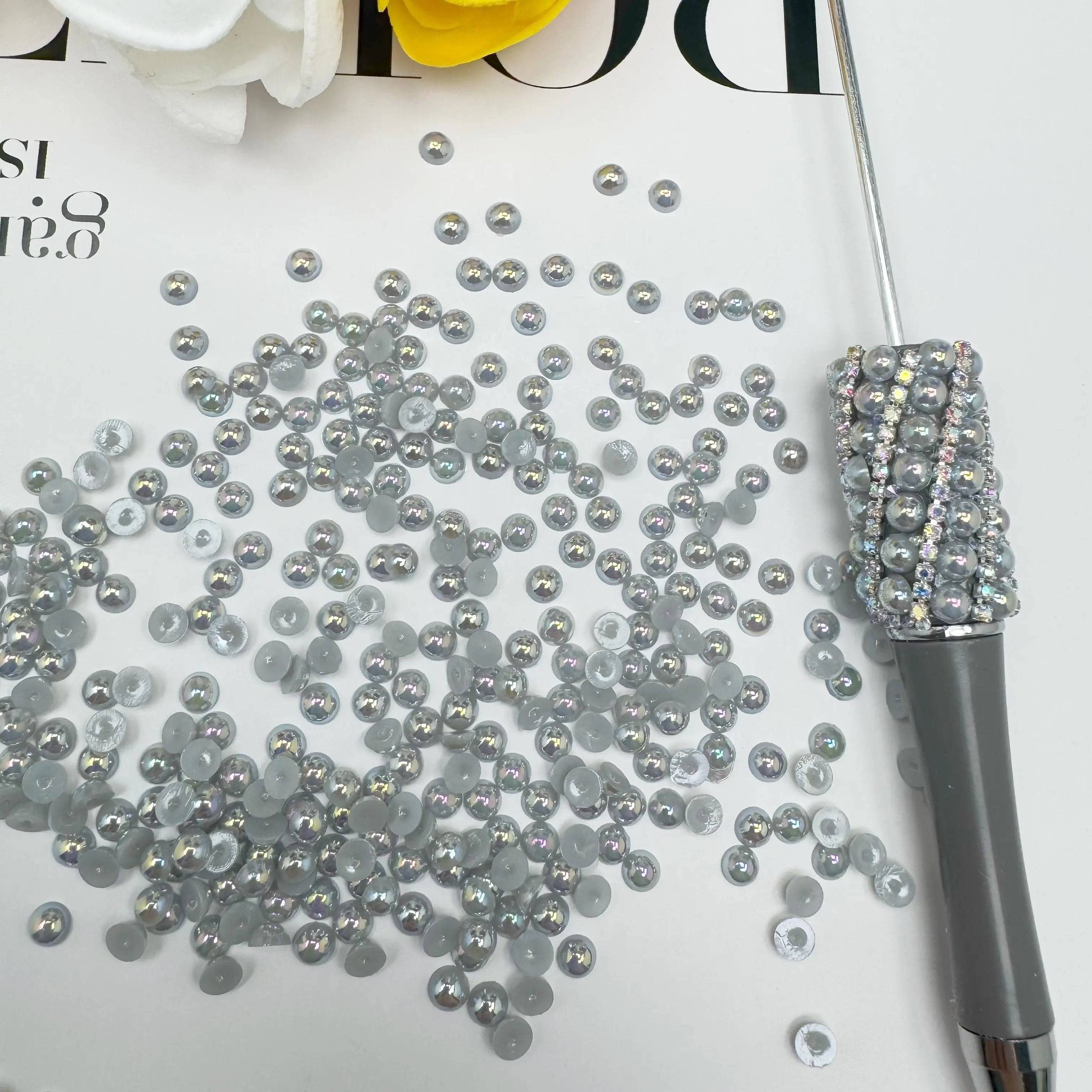 FS3639-4mm AB Half Pearl Looking Half Acrylic Pearl Patch For Making Fancy Beads Or Fancy Pen Zoe's DIY Shop