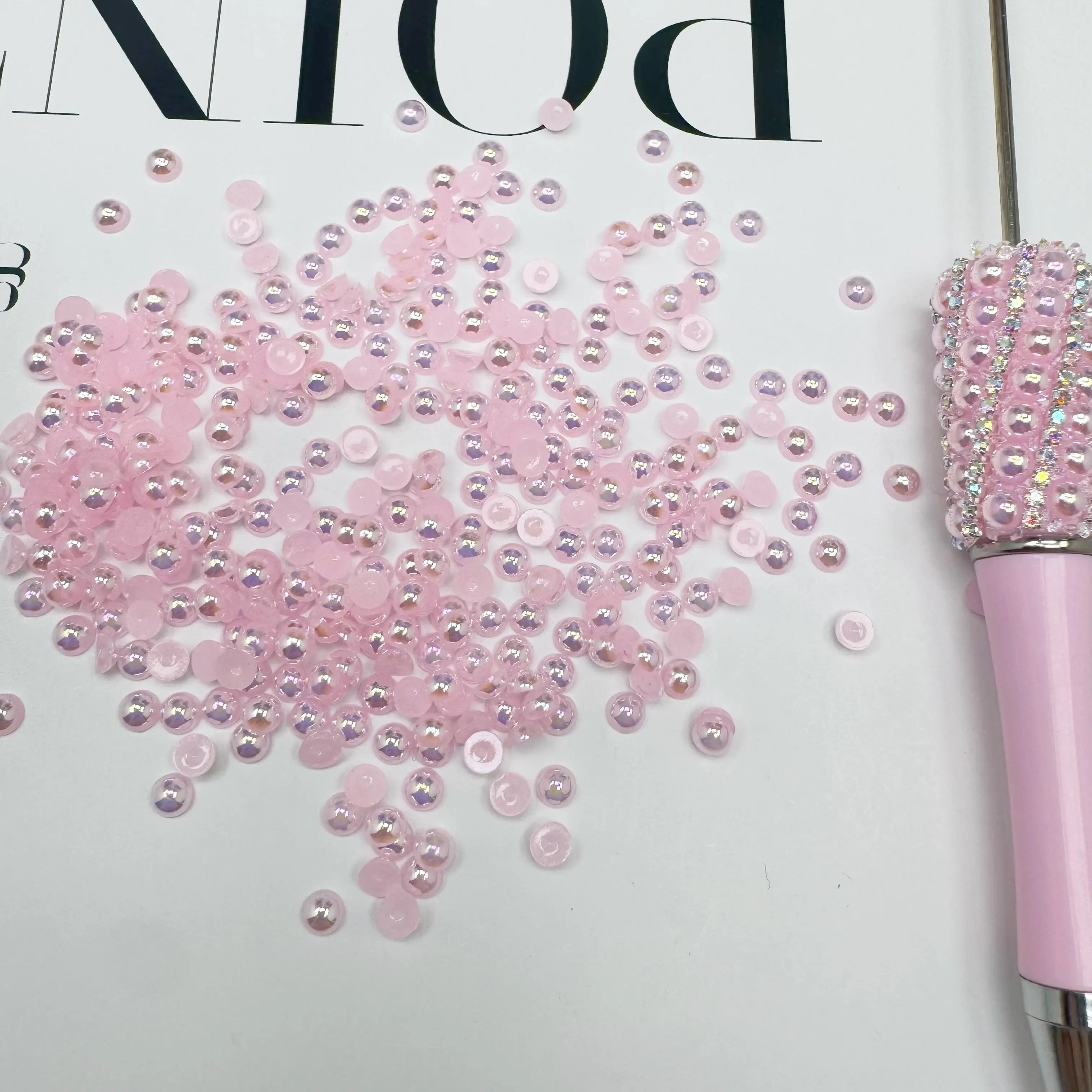 FS3639-4mm AB Half Pearl Looking Half Acrylic Pearl Patch For Making Fancy Beads Or Fancy Pen Zoe's DIY Shop