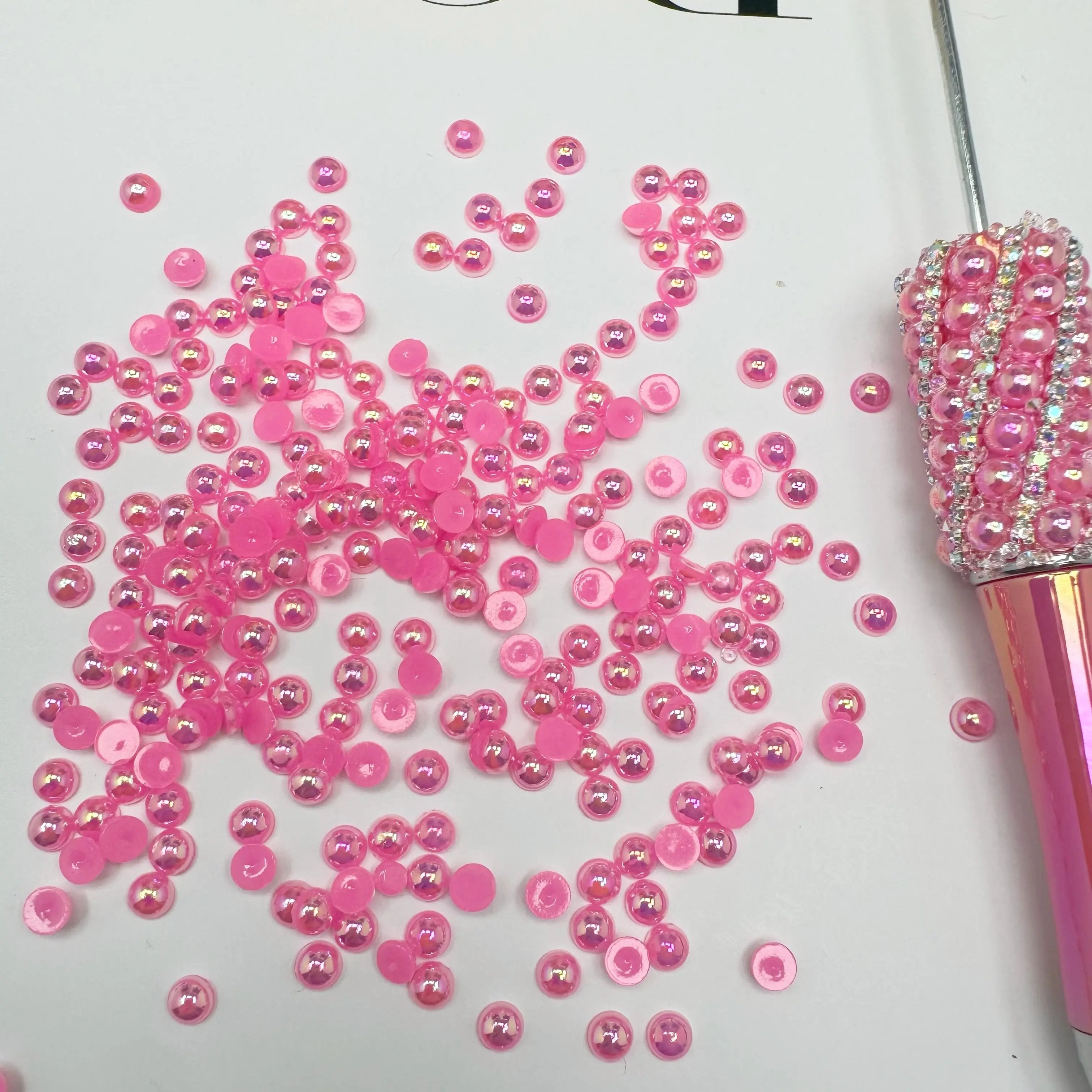 FS3639-4mm AB Half Pearl Looking Half Acrylic Pearl Patch For Making Fancy Beads Or Fancy Pen Zoe's DIY Shop