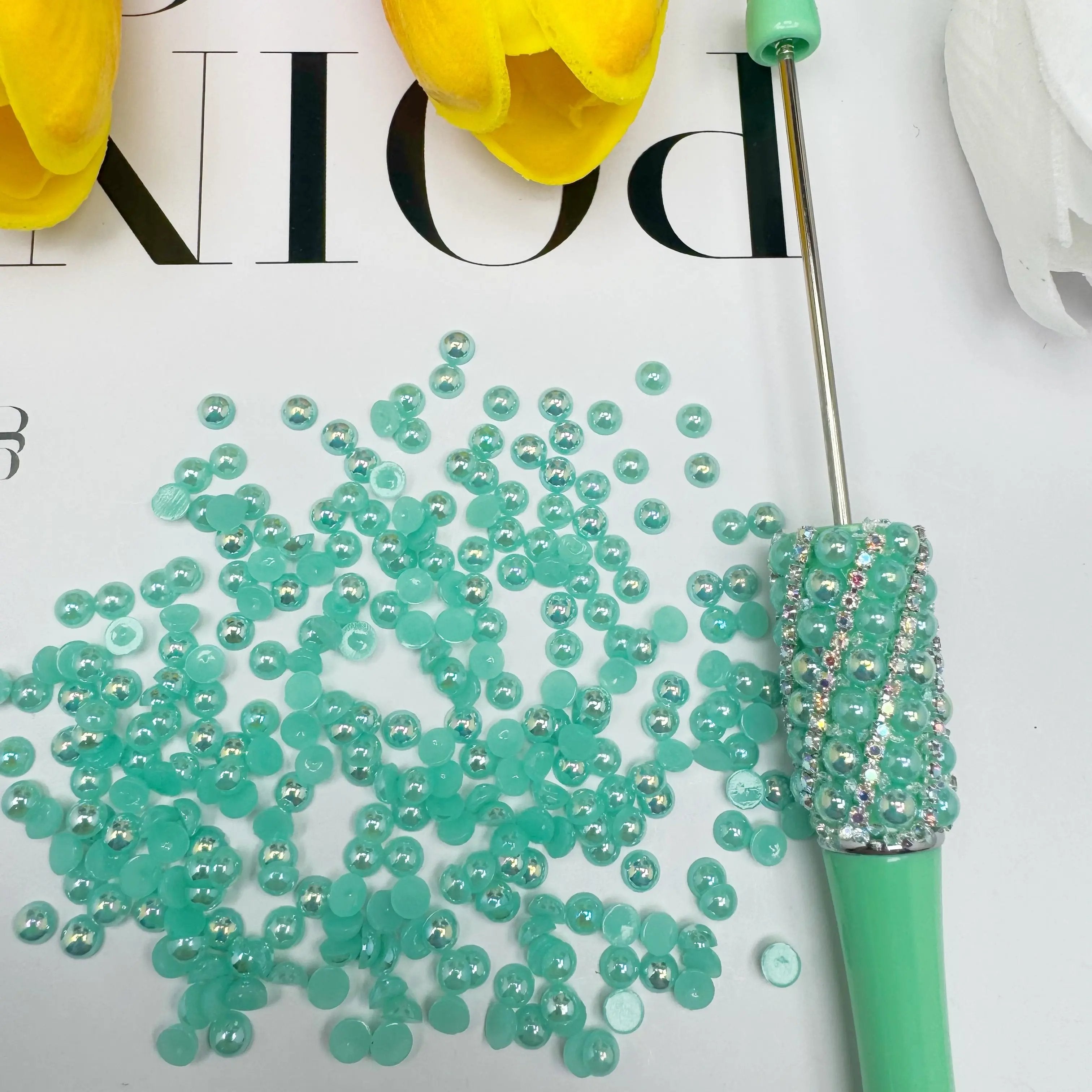 FS3639-4mm AB Half Pearl Looking Half Acrylic Pearl Patch For Making Fancy Beads Or Fancy Pen Zoe's DIY Shop