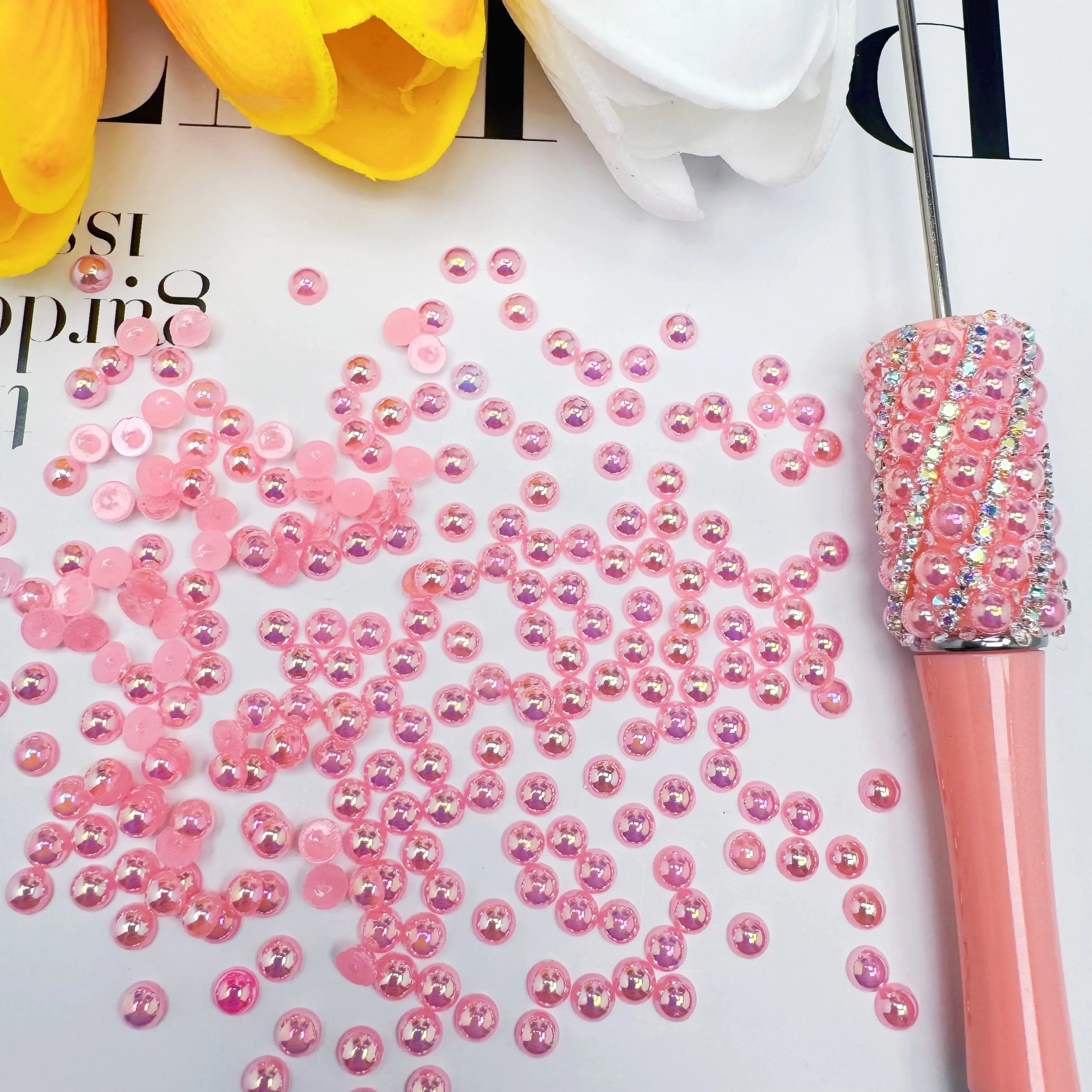 FS3639-4mm AB Half Pearl Looking Half Acrylic Pearl Patch For Making Fancy Beads Or Fancy Pen Zoe's DIY Shop