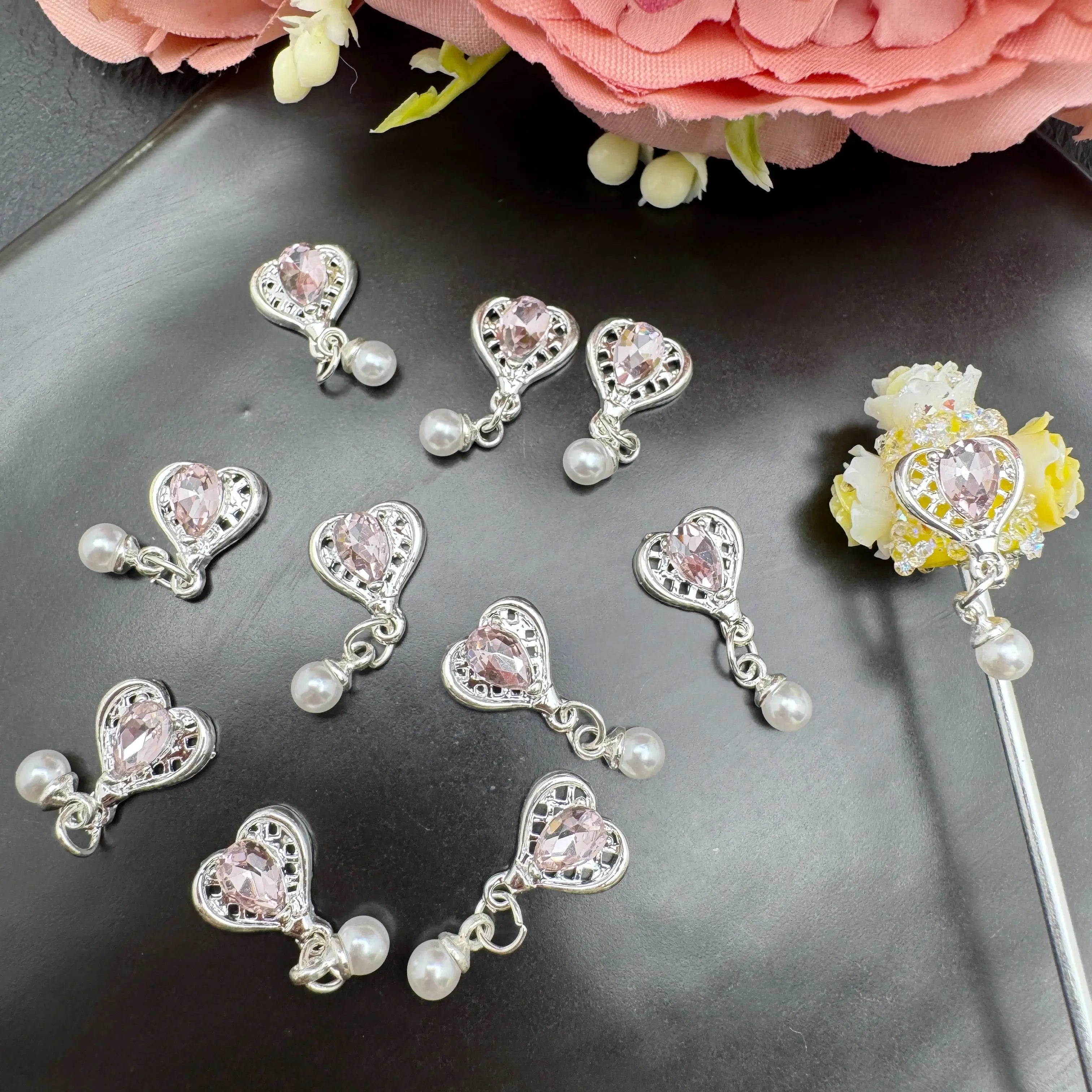 FS3802-10×21mm Crystal Love Heart Flower Nail Charms For Making Fancy Beads Or Fancy Pen For DIY Project Zoe's DIY Shop