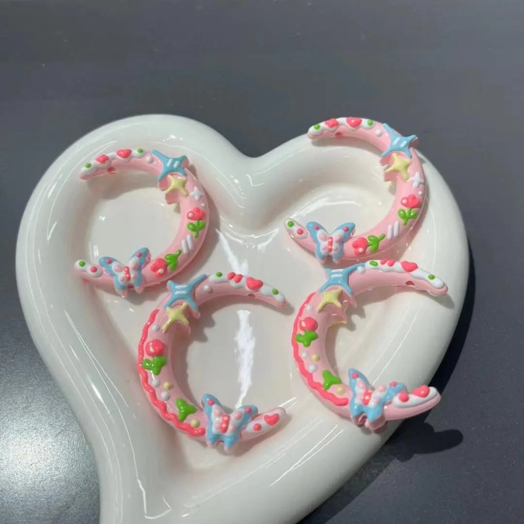 FS4001-Double Hole Solid Color Moon Hand Painted Acrylic Beads Fit For Beadable Pens Zoe's DIY Shop