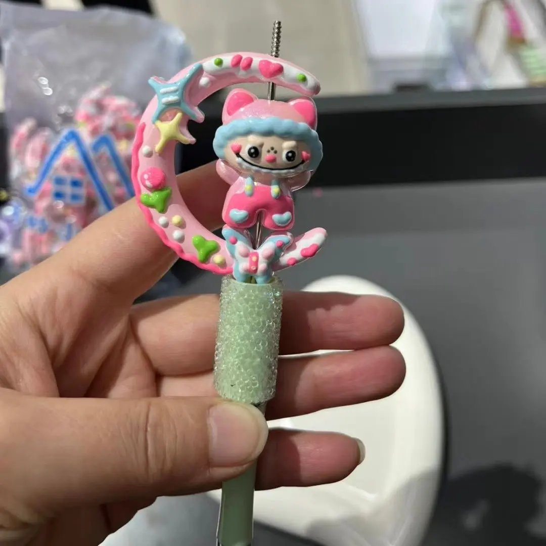 FS4001-Double Hole Solid Color Moon Hand Painted Acrylic Beads Fit For Beadable Pens Zoe's DIY Shop