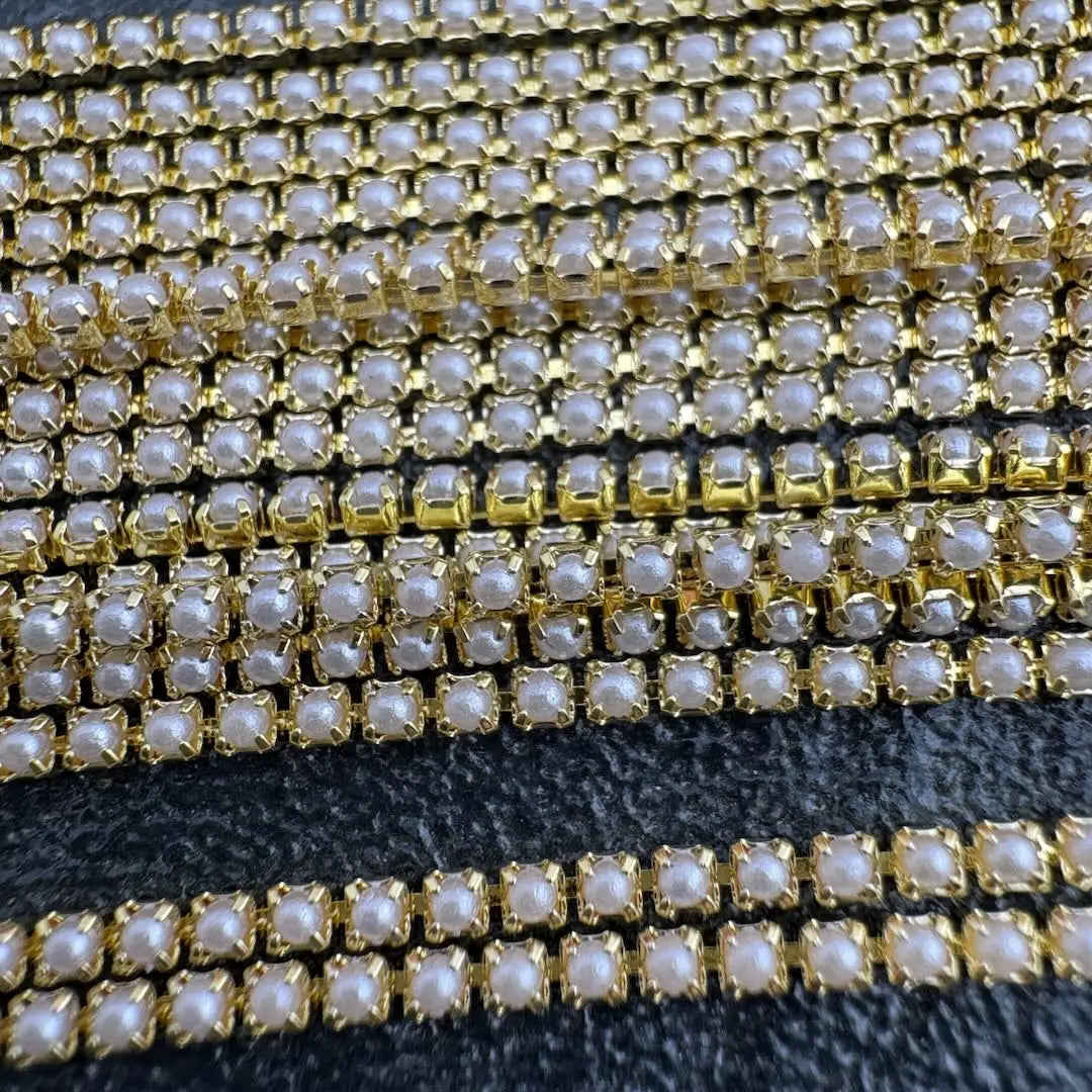 FS4080-1.5mm Pearl Chain White Pearl Gold Plated Claw Chain Zoe DIY Wholesale