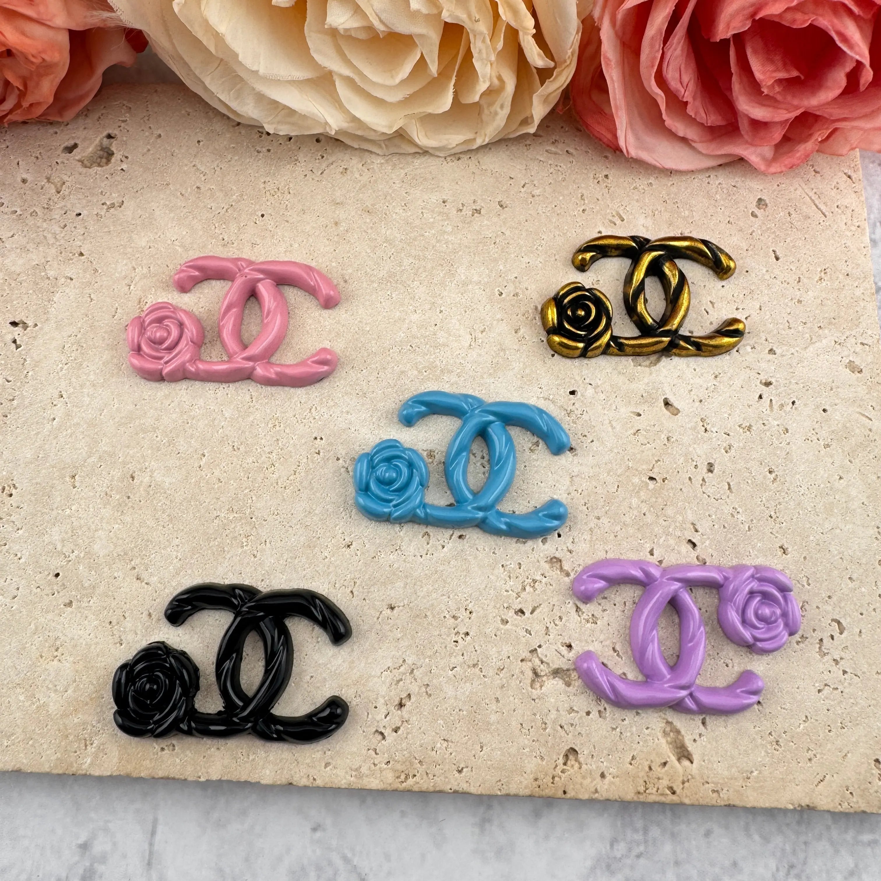 FS4150-About 30×19mm CC Roses Metal Patch Zoe DIY Wholesale
