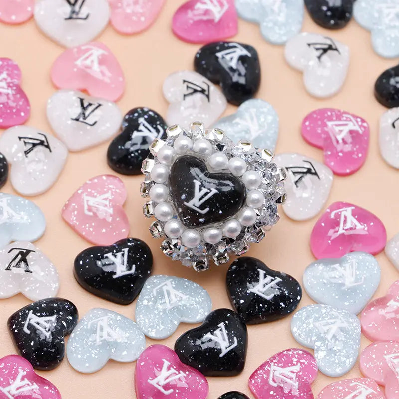 FS4184- Glitter Heart Nail Charms For DIY Project Zoe's DIY Shop