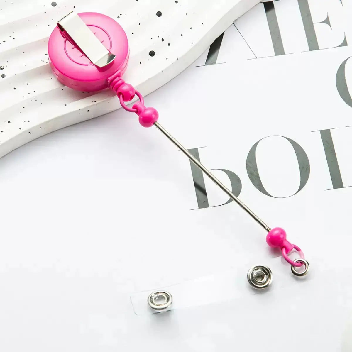 FS4244-Beaded Retractable Back Badge Holder Reels Zoe DIY Wholesale
