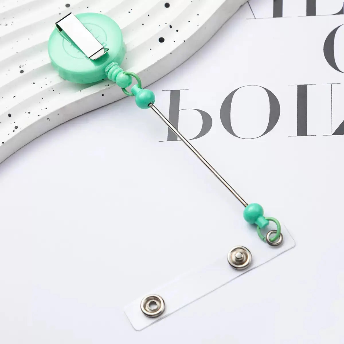 FS4244-Beaded Retractable Back Badge Holder Reels Zoe DIY Wholesale