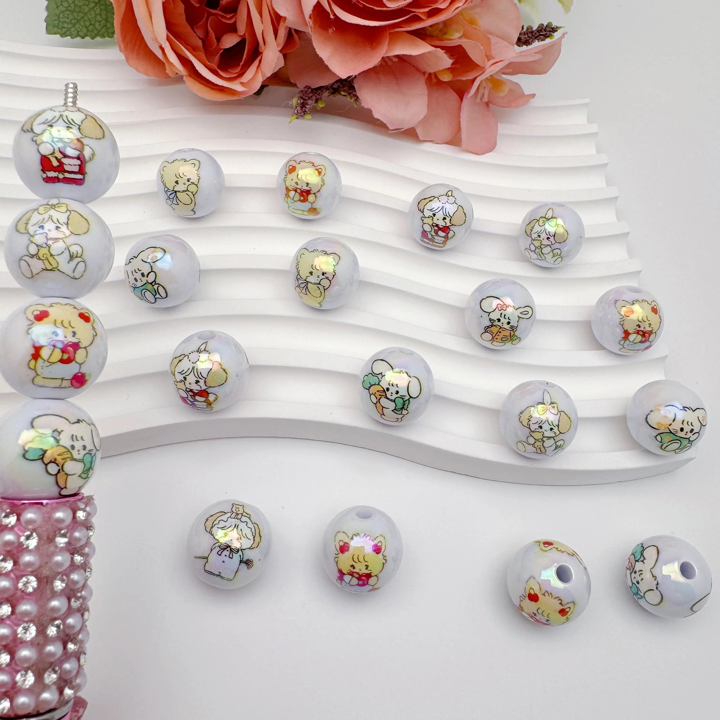FS4259-Solid White Random Mixed mikoo Printed Acrylic Beads Fit For Beadable Pens Zoe's DIY Shop