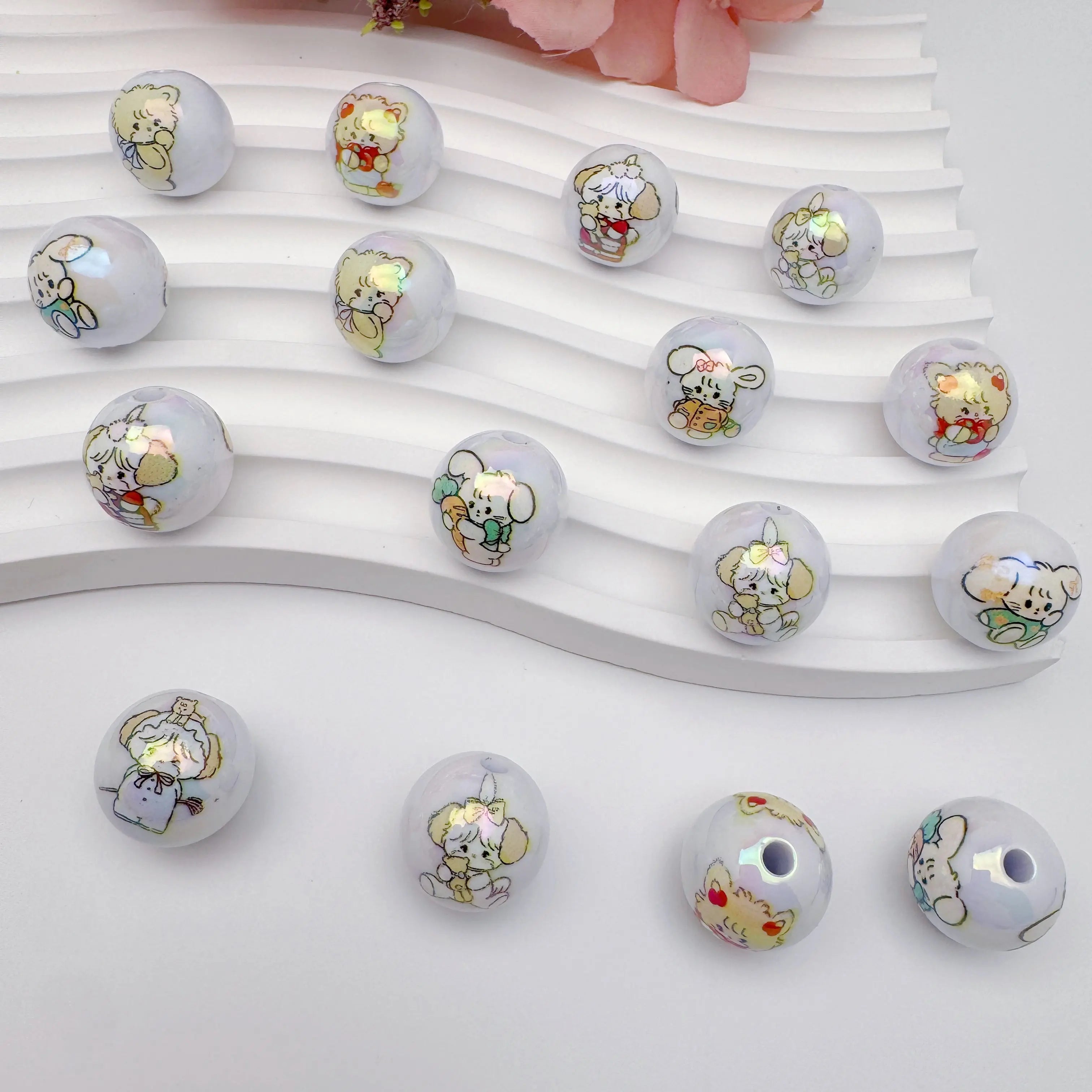 FS4259-Solid White Random Mixed mikoo Printed Acrylic Beads Fit For Beadable Pens Zoe's DIY Shop