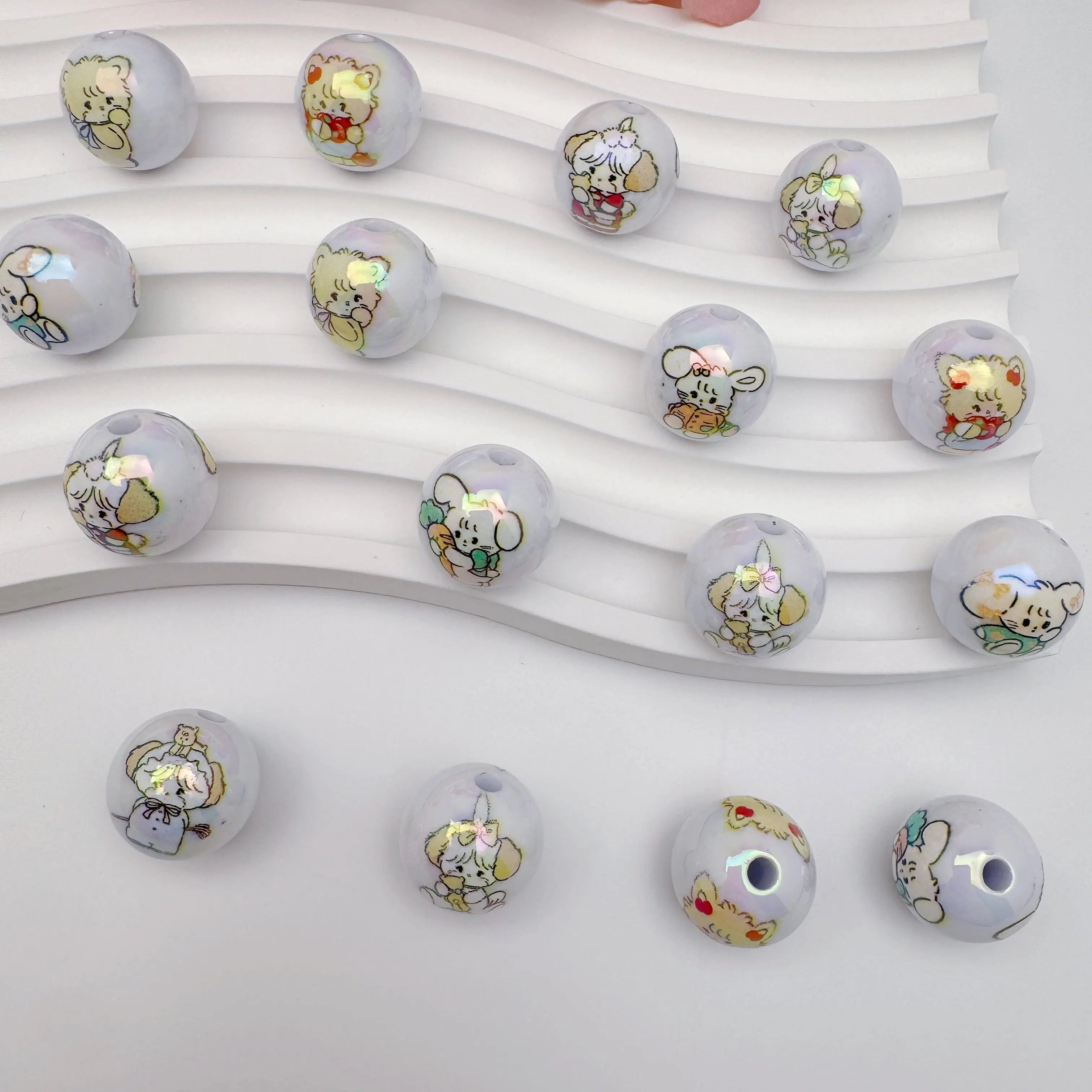 FS4259-Solid White Random Mixed mikoo Printed Acrylic Beads Fit For Beadable Pens Zoe's DIY Shop