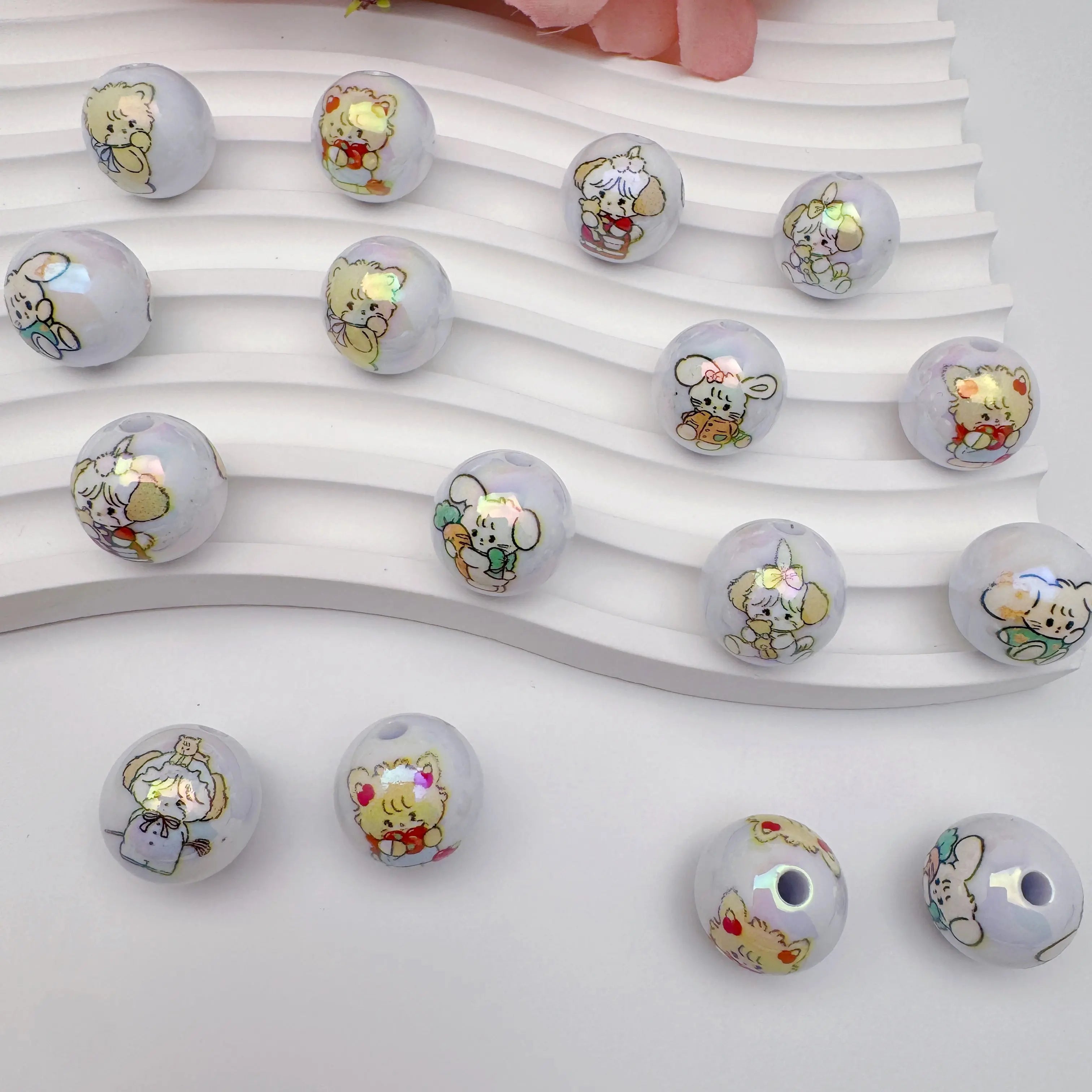 FS4259-Solid White Random Mixed mikoo Printed Acrylic Beads Fit For Beadable Pens Zoe's DIY Shop
