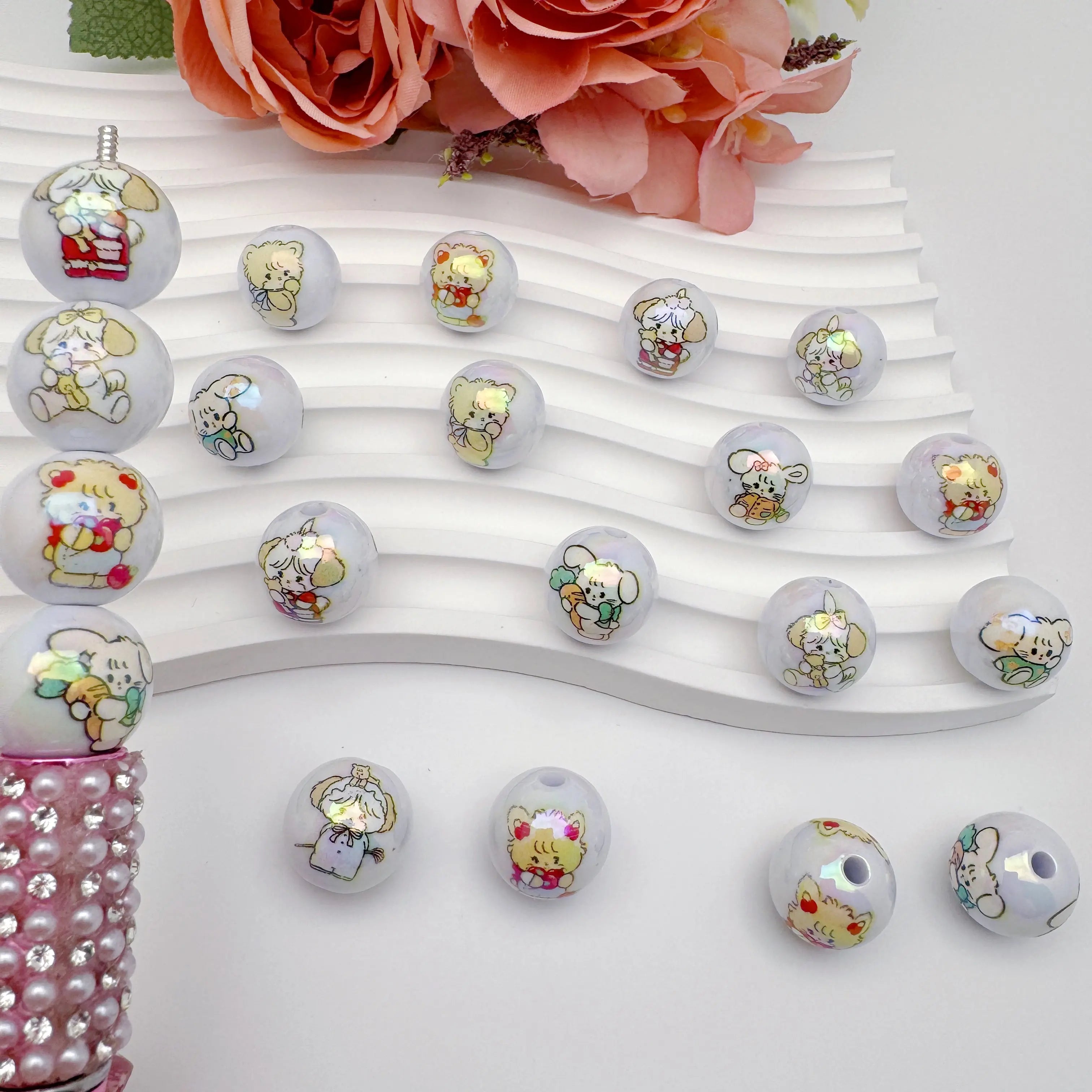 FS4259-Solid White Random Mixed mikoo Printed Acrylic Beads Fit For Beadable Pens Zoe's DIY Shop