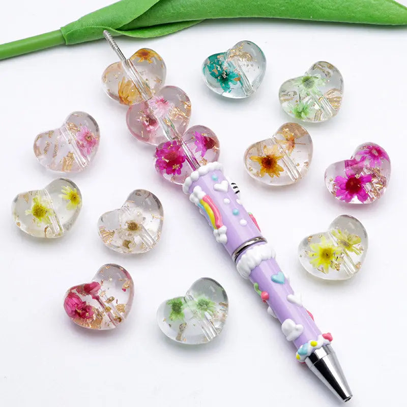 FS4262- Loving - Heart Dried - Flower Resin Beads 20mm For DIY Projects Zoe's DIY Shop