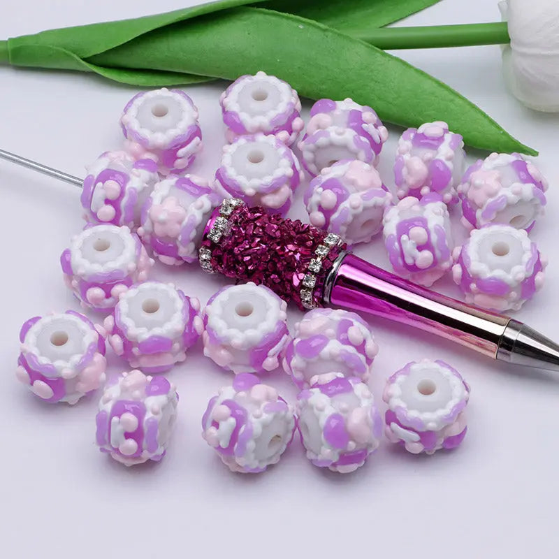 FS4390- 16mm Purple Hand-Painted Beads For Keychain Beadable Pens Making Zoe's DIY Shop