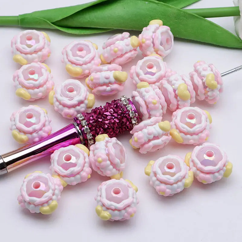FS4391- 16mm Pink Hand-Painted Beads For Keychain Beadable Pens Making Zoe's DIY Shop