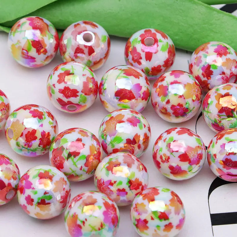 FS4393- 16mm Red Flower Printed Acrylic Beads For DIY Projects Zoe's DIY Shop
