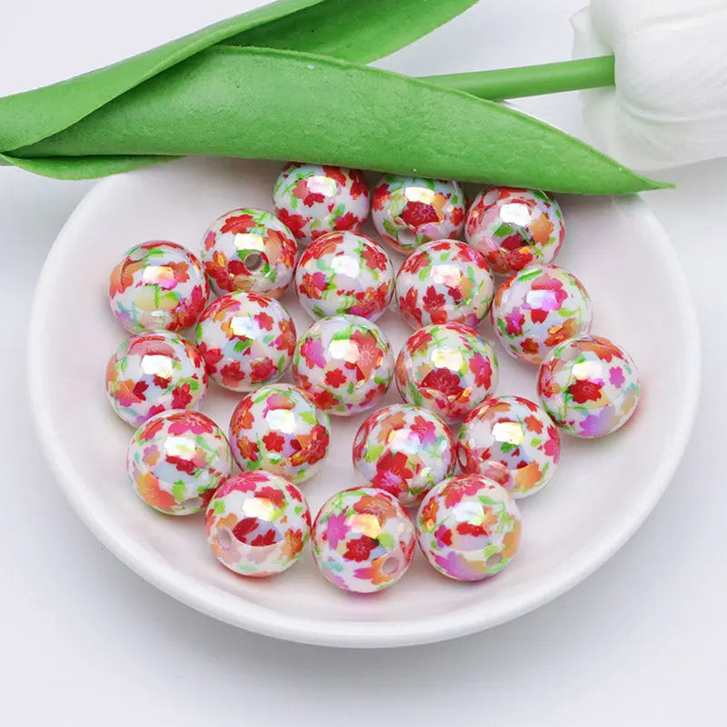 FS4393- 16mm Red Flower Printed Acrylic Beads For DIY Projects Zoe's DIY Shop