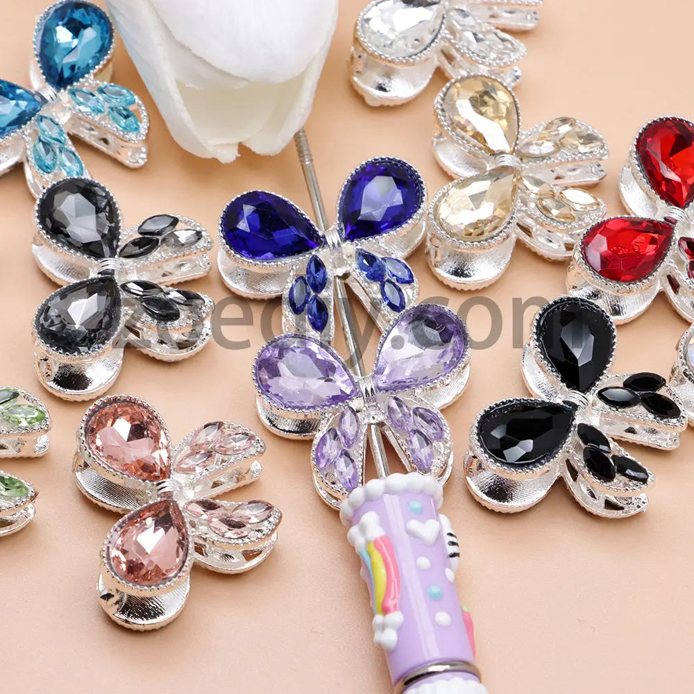 FS4517- 2Pieces Crystal Diamond Metal Bows Beads Fit For Beadable Pens Zoe's DIY Shop