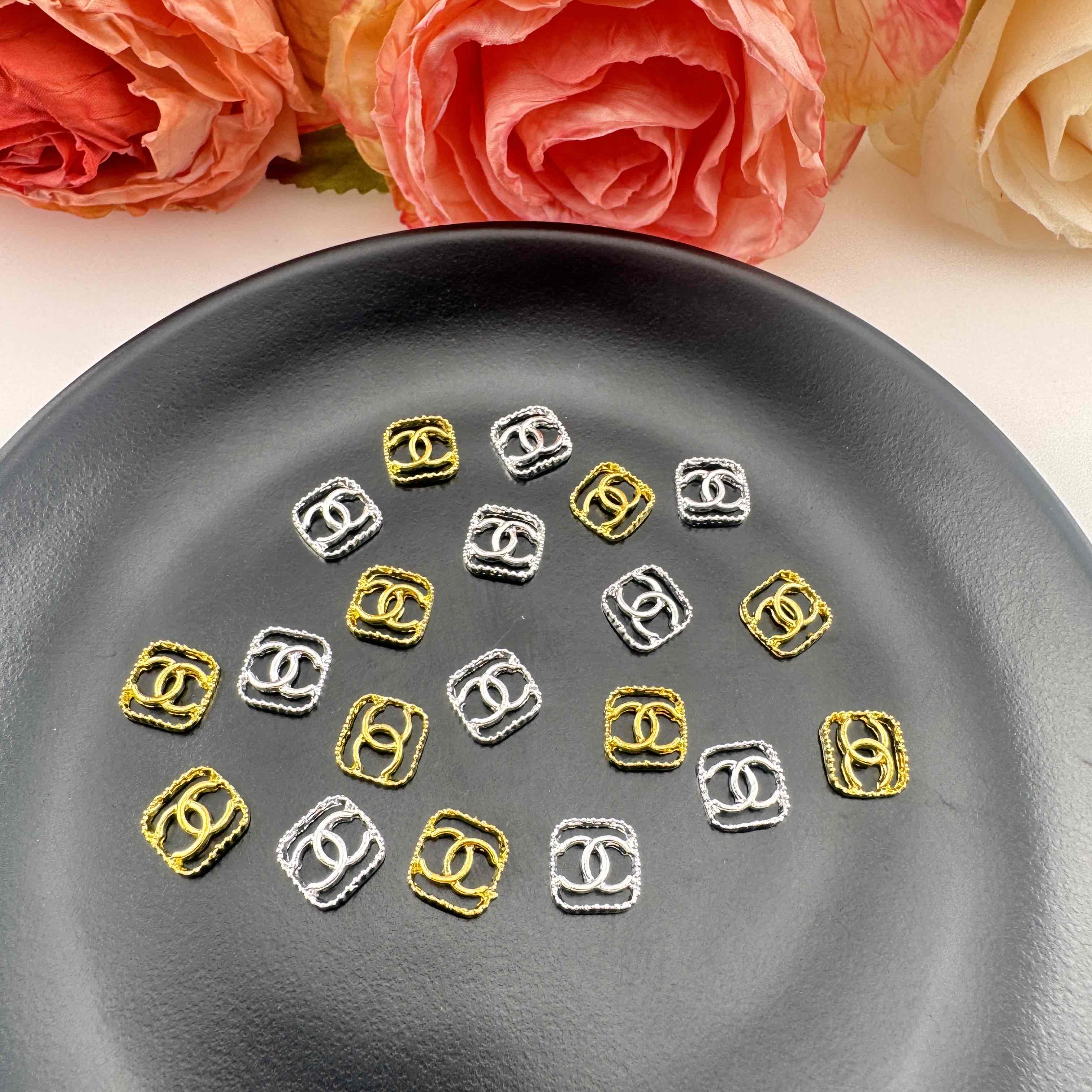 FS4591-About 9mm Square C Metal Nail Charms Zoe DIY Wholesale