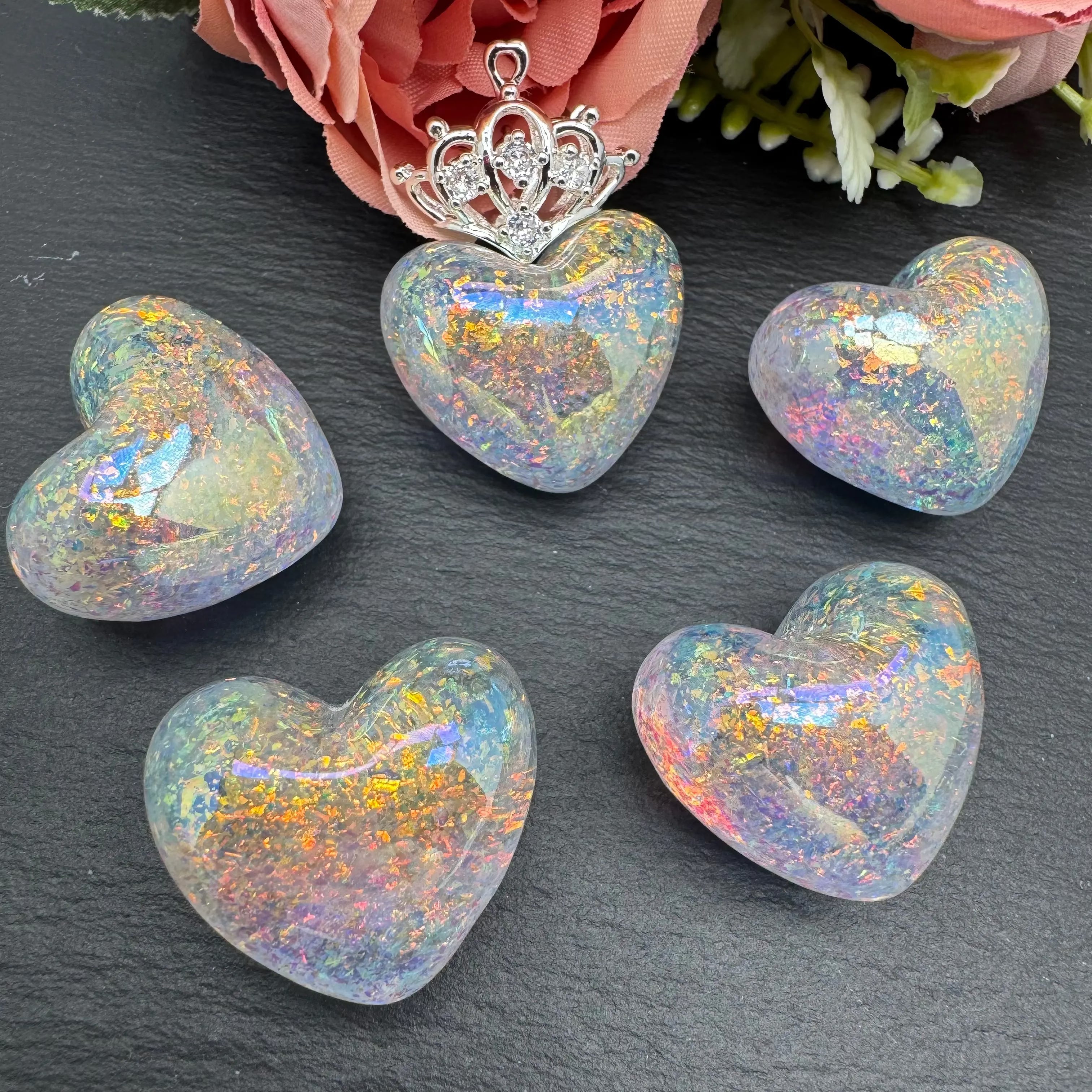 FS4612-17×31mm UV Shiny Glitter Heart Resin Beads For Making Pendant Zoe's DIY Shop