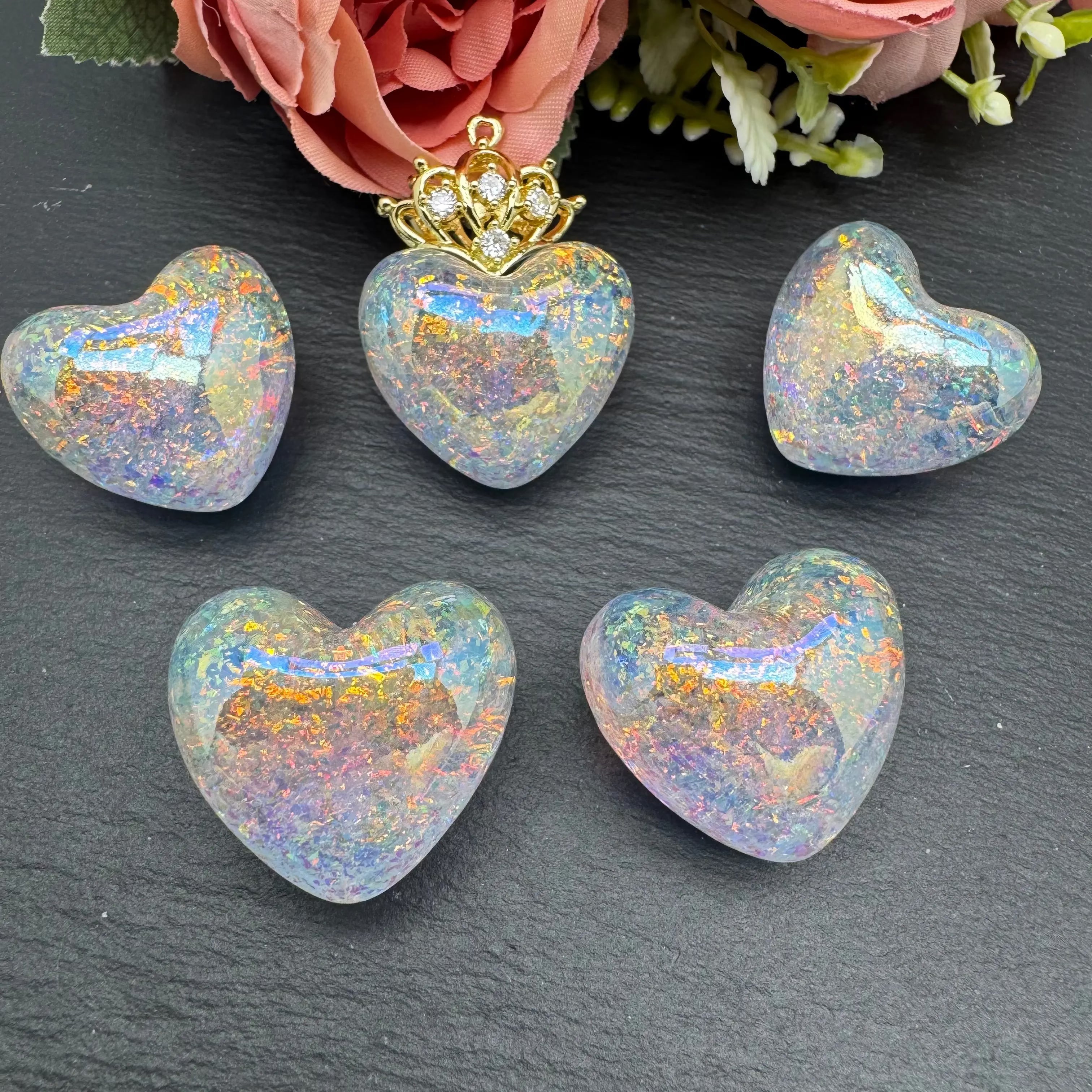 FS4612-17×31mm UV Shiny Glitter Heart Resin Beads For Making Pendant Zoe's DIY Shop