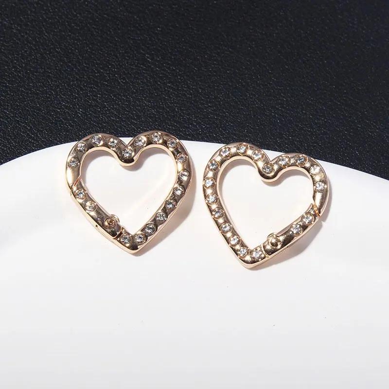 FS4624-2.5*2.6cm Double Side With Diamond Heart Metal Key Ring Zoe's DIY Shop