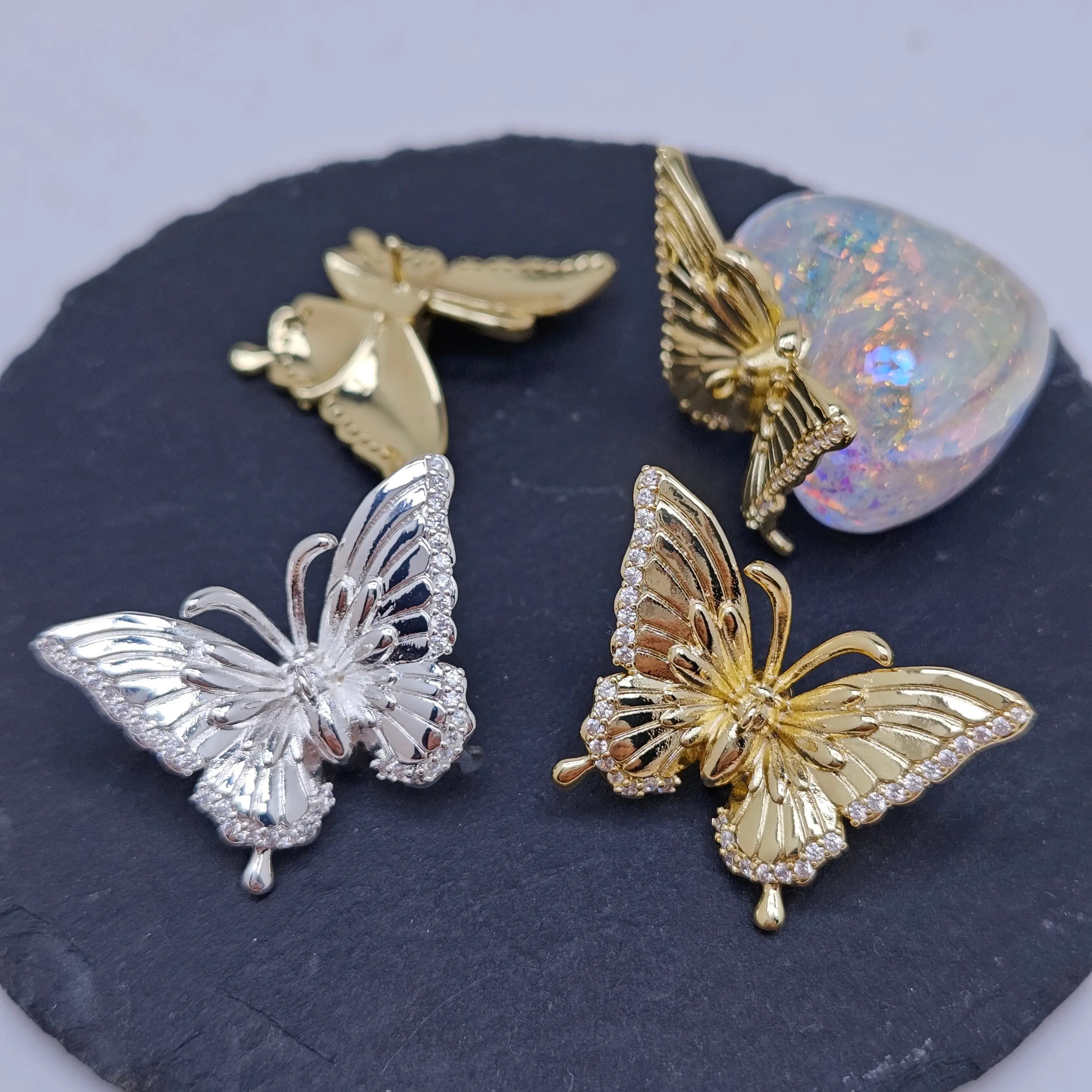 FS4697- Diamonds Gold Butterfly Pin with Pendent Hole Zoe's DIY Shop