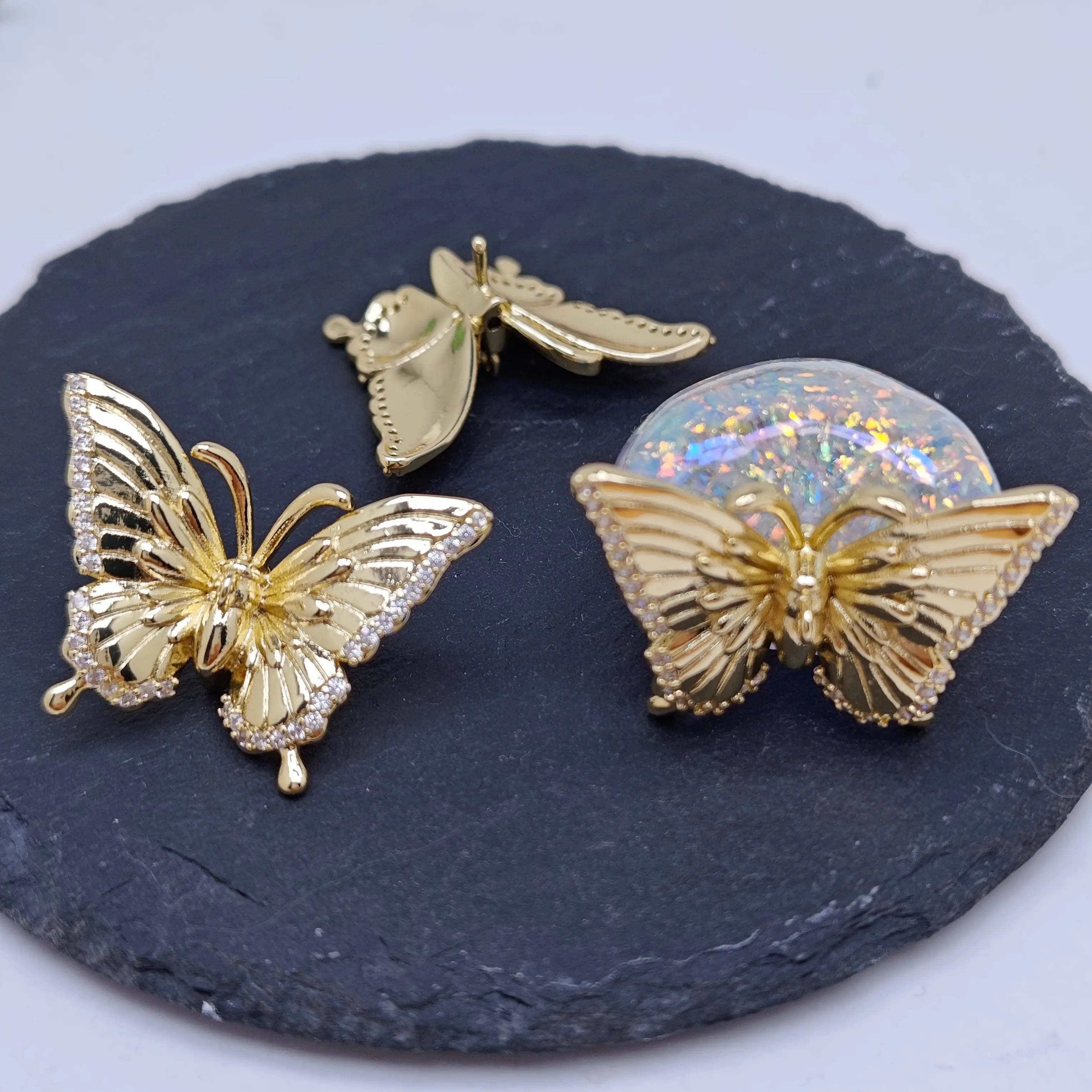 FS4697- Diamonds Gold Butterfly Pin with Pendent Hole Zoe's DIY Shop