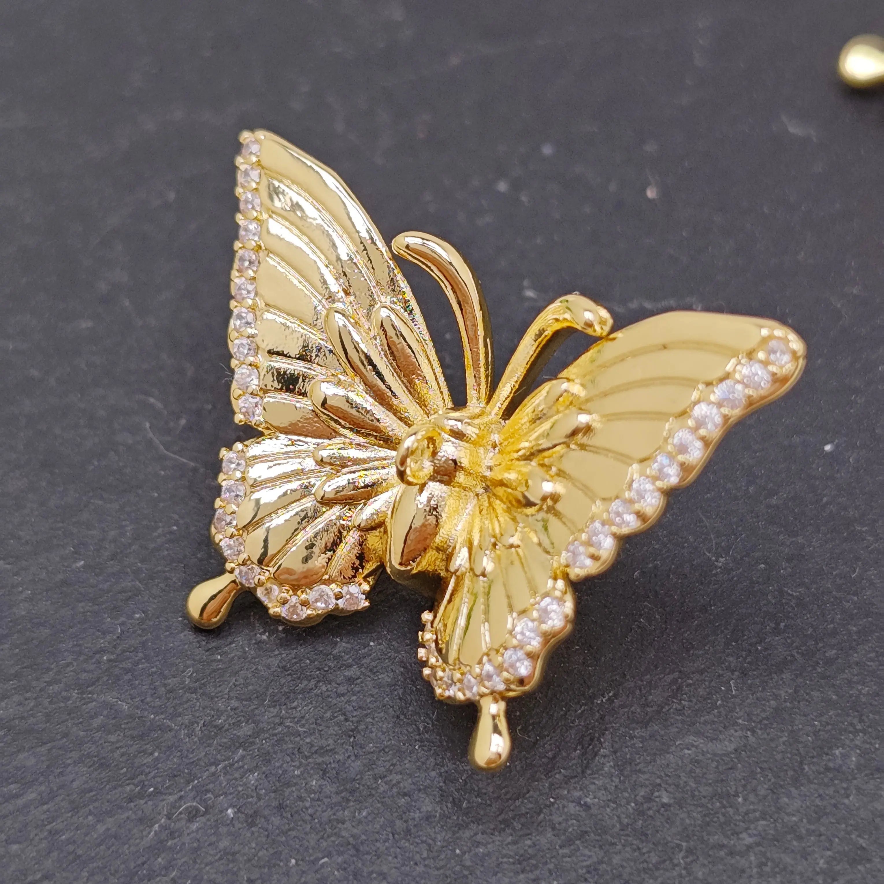 FS4697- Diamonds Gold Butterfly Pin with Pendent Hole Zoe's DIY Shop