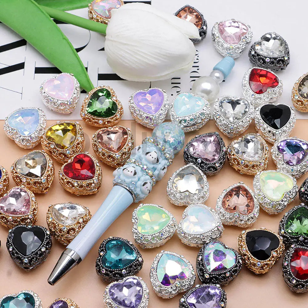 FS4845-Hollowed Heart Diamond Beads Fit For Beadable Pens For Keychain Jewelry Making Zoe's DIY Shop