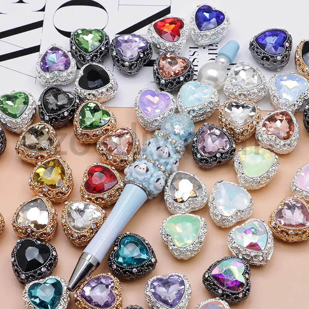 FS4845-Hollowed Heart Diamond Beads Fit For Beadable Pens For Keychain Jewelry Making Zoe's DIY Shop